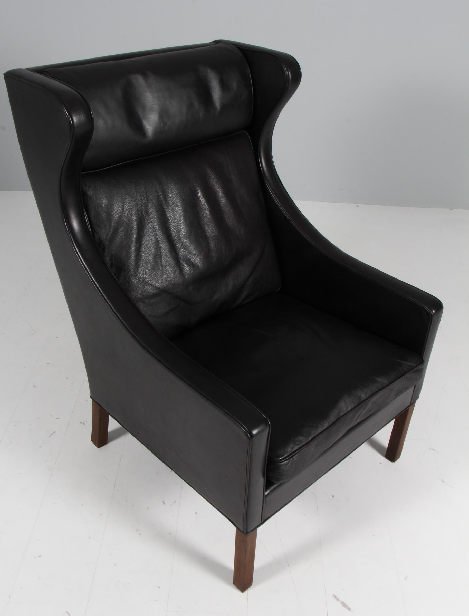Chaise à dossier et pouf Børge Mogensen, modèle 2202 / 2204, cuir d'origine Bon état - En vente à Esbjerg, DK