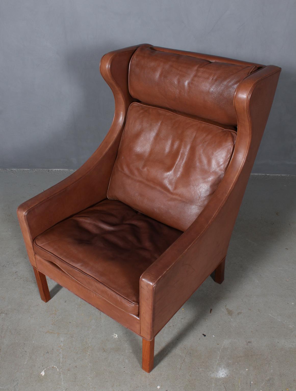 Mid-20th Century Børge Mogensen Wingback Chair and Ottoman, Model 2202 / 2204, Original Leather