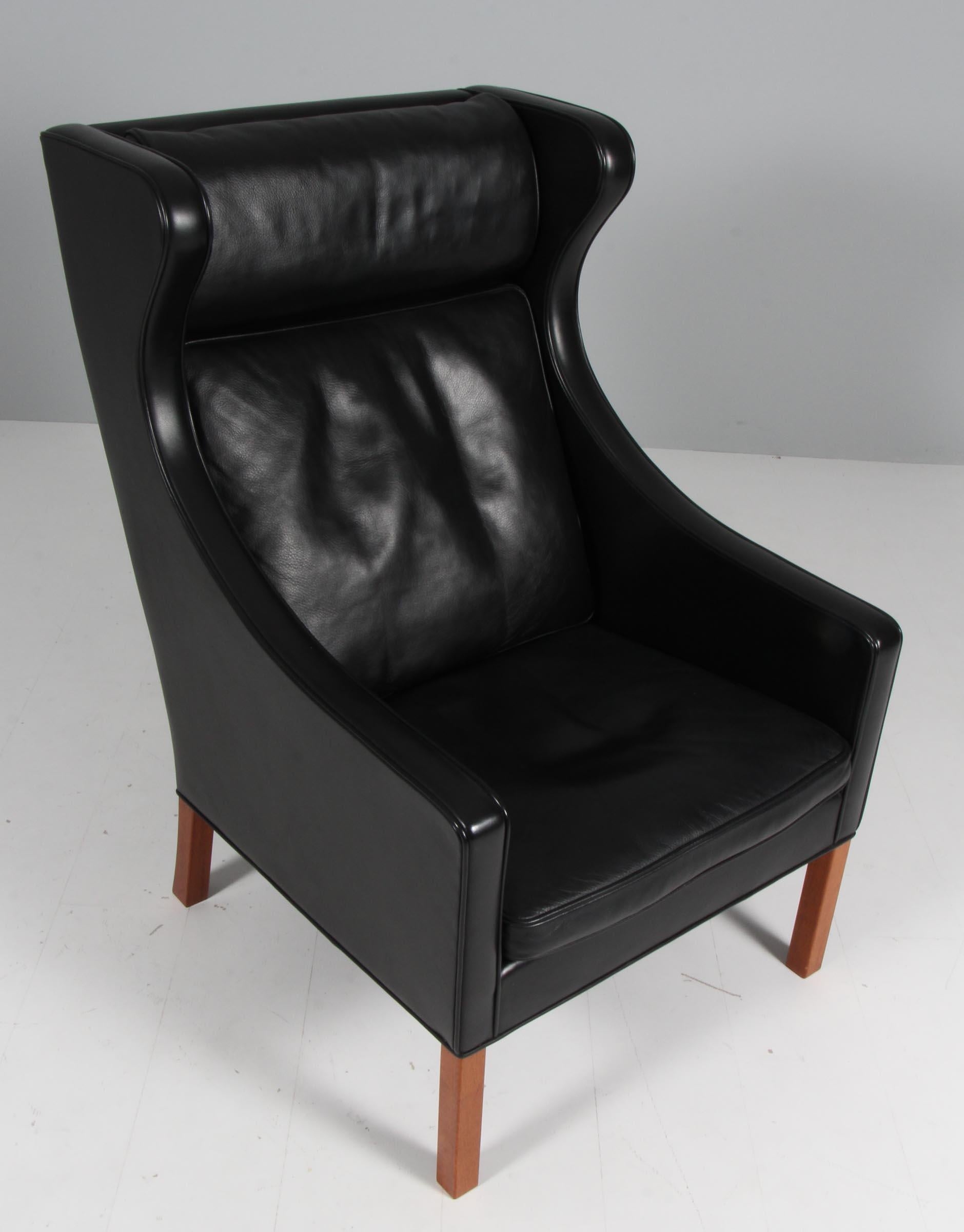 Mid-20th Century Børge Mogensen Wingback Chair and Ottoman, Model 2202 / 2204, Original Leather