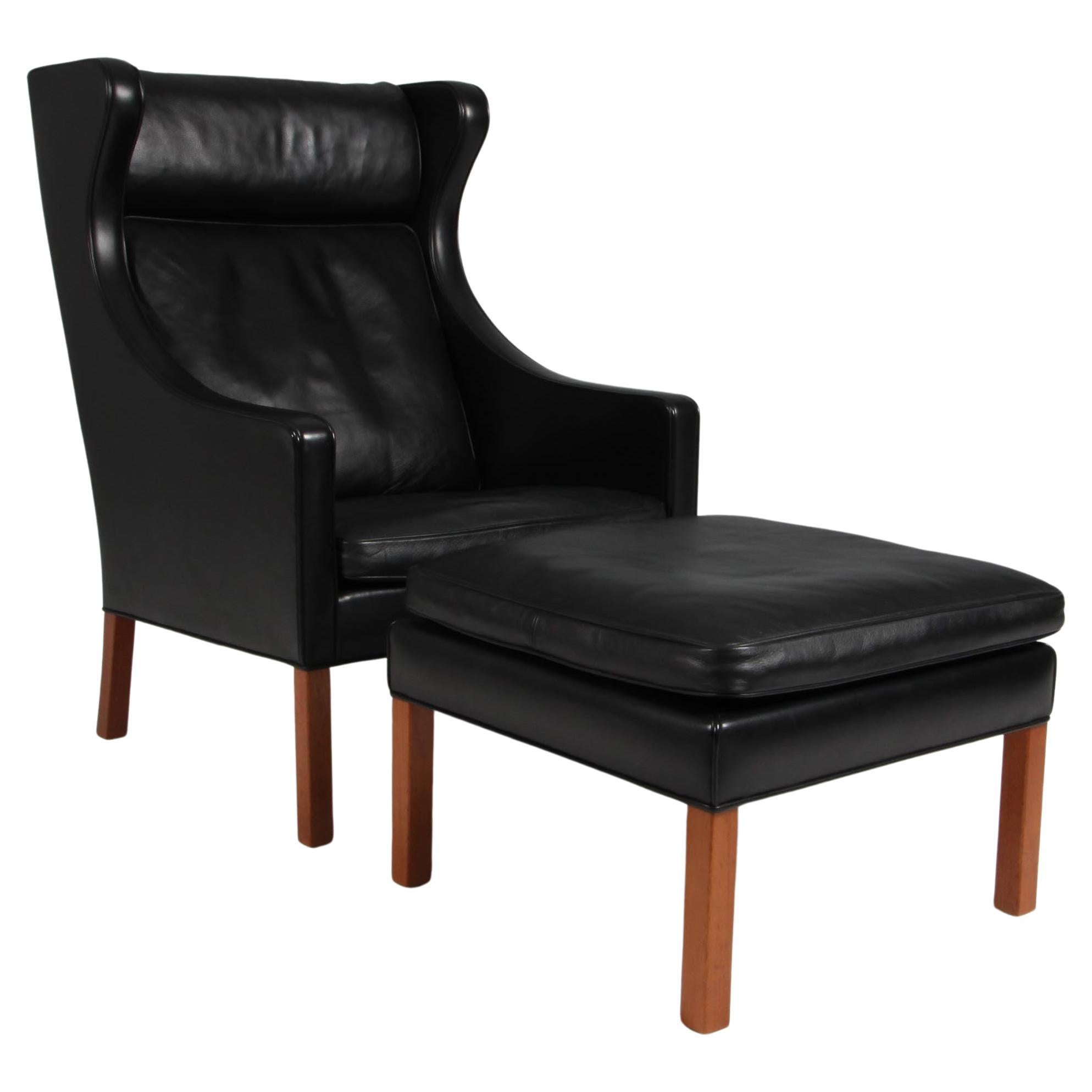 Børge Mogensen Wingback Chair and Ottoman, Model 2202 / 2204, Original Leather