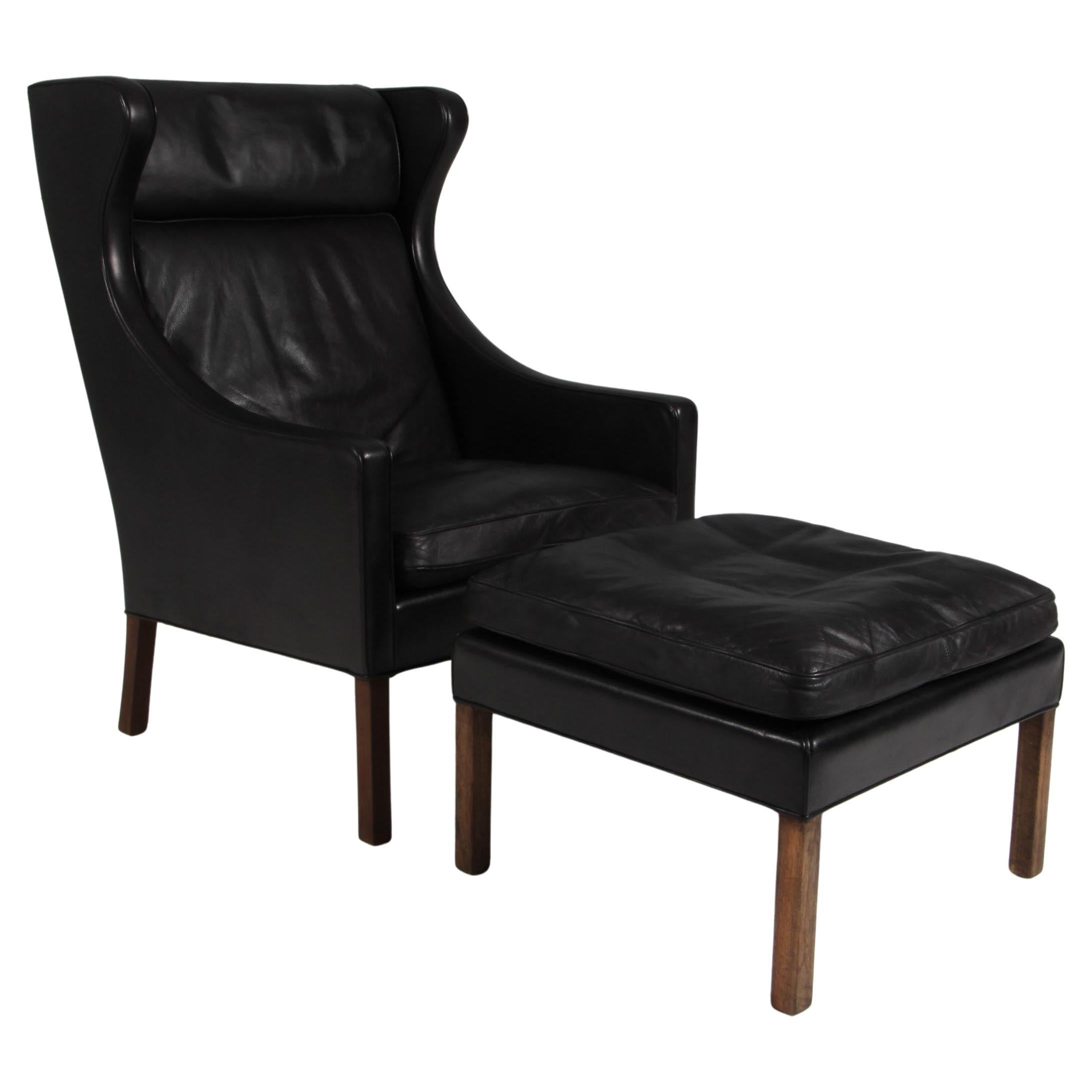 Børge Mogensen Wingback Chair and Ottoman, Model 2202 / 2204, Original Leather For Sale