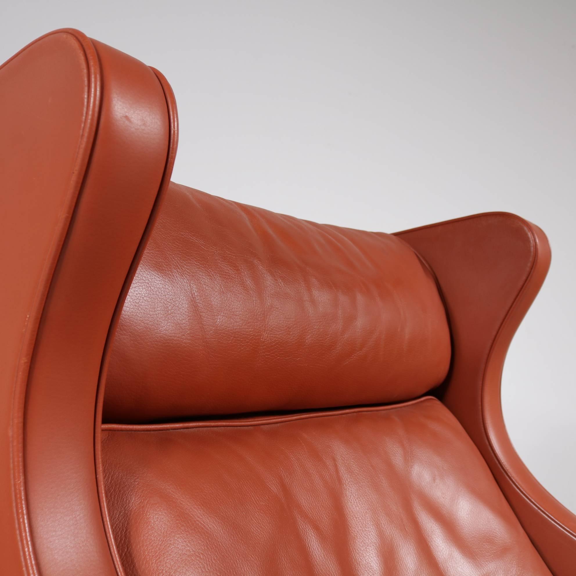 Pelle Sedia Wingback di Børge Mogensen per Fredericia, Danimarca, 1960 in vendita