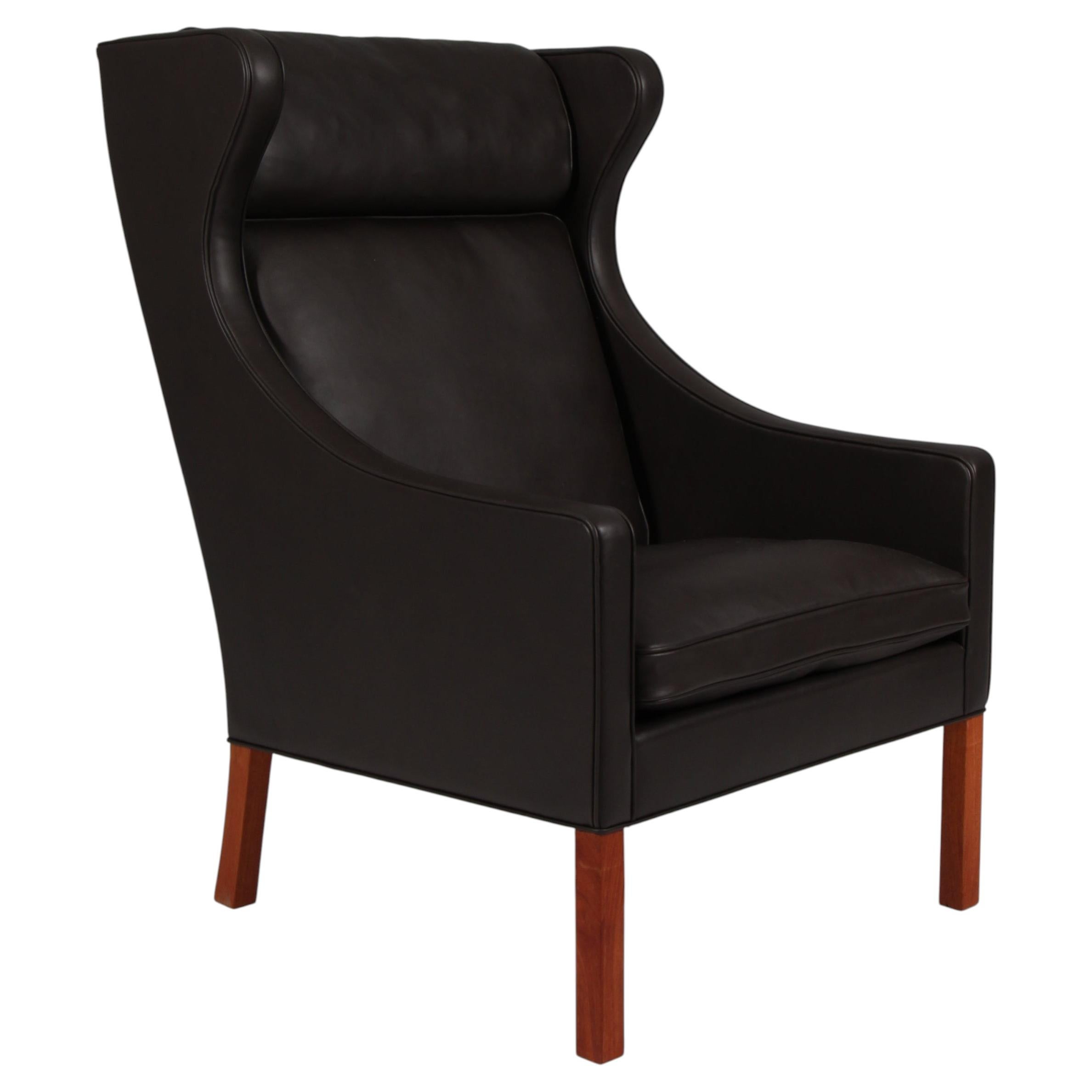 Børge Mogensen Wingback Chair in Teak & Leather, Scandinavian Design