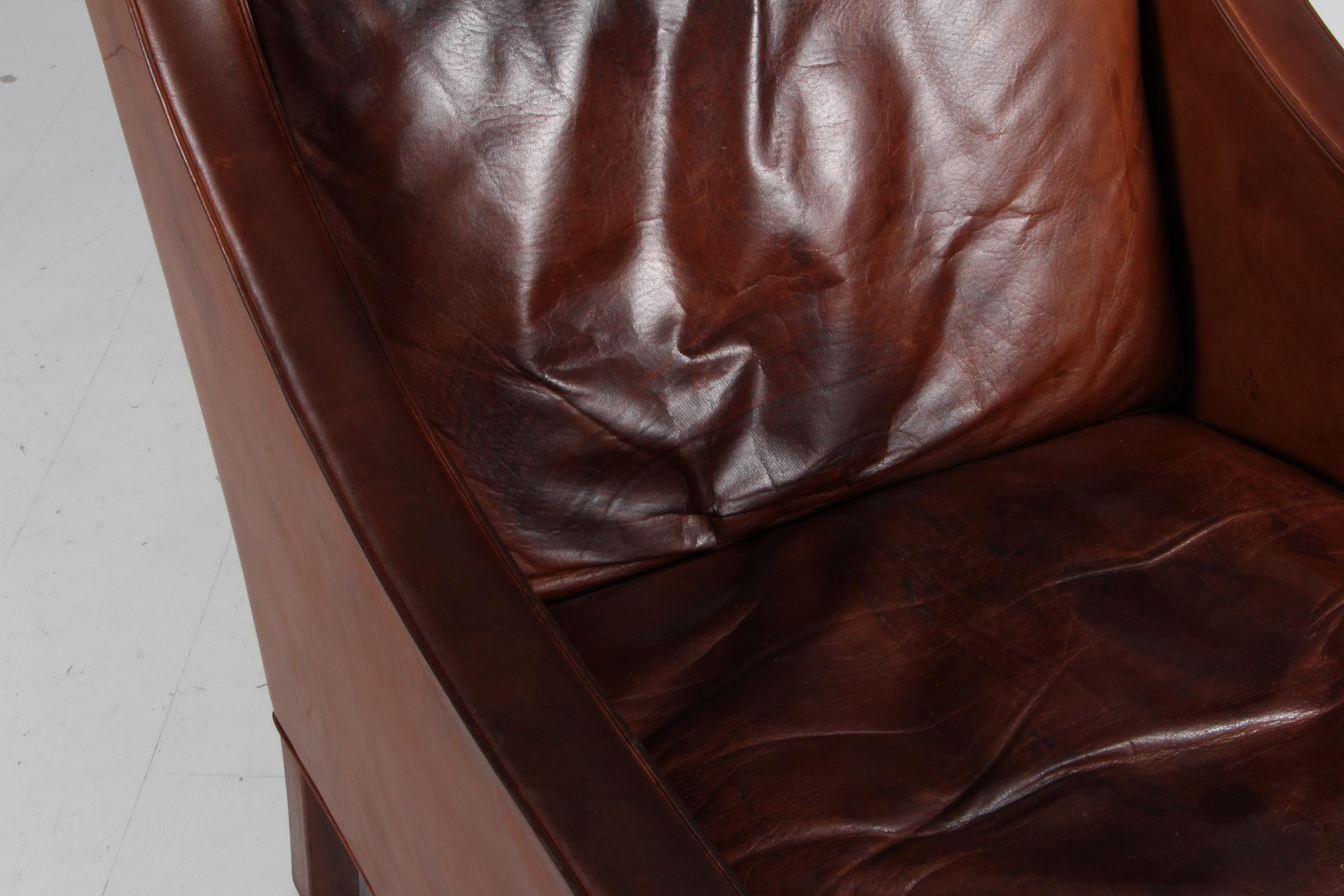 Børge Mogensen Wingback Chair, original patinated nature leather 1