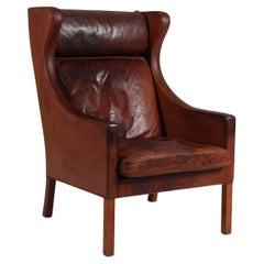 Børge Mogensen Wingback Chair, original patinated nature leather