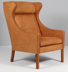 Børge Mogensen Wingback Chair, Teak & Red Leather, Danish Design