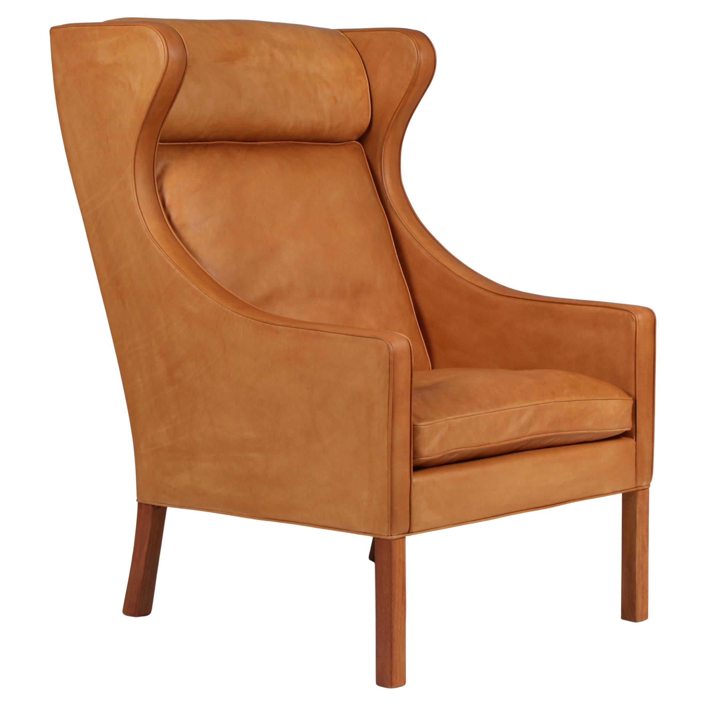 Børge Mogensen Wingback Chair, Teak & Red Leather, Danish Design