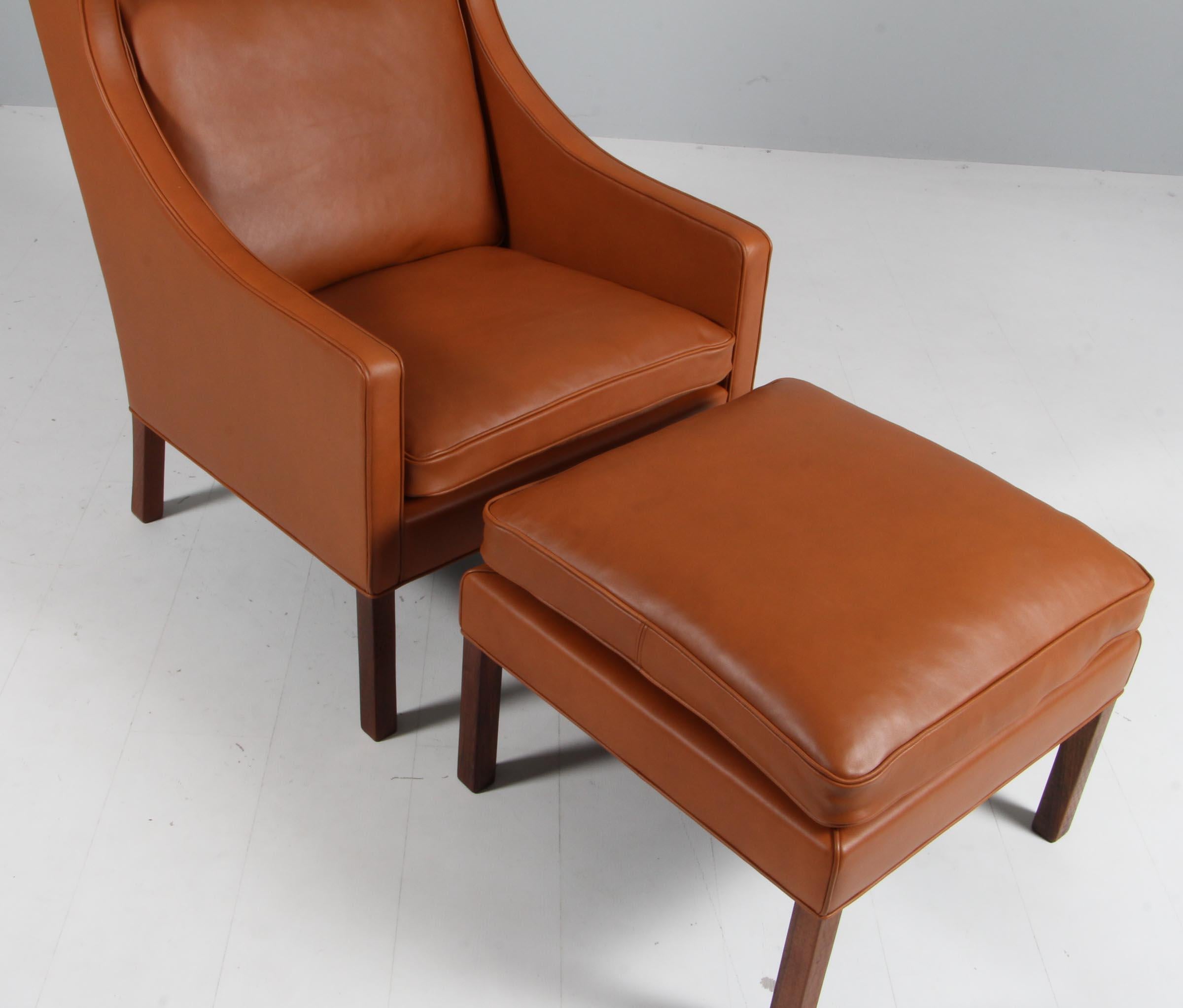 Danish Børge Mogensen Wingback Chair with Ottoman For Sale