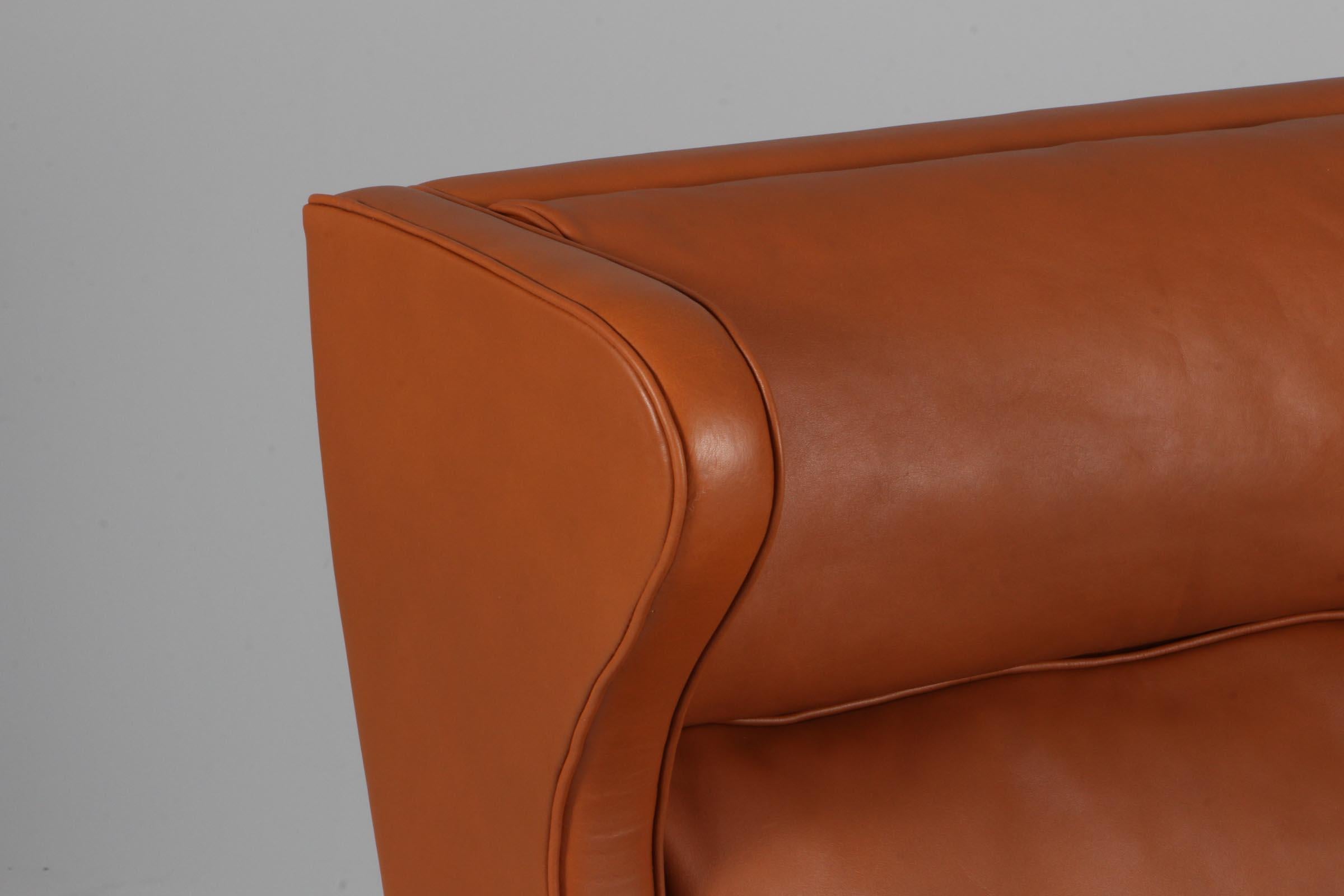 Leather Børge Mogensen Wingback Chair with Ottoman For Sale