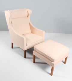 Børge Mogensen Wingback Chair with Ottoman, Nature Leather