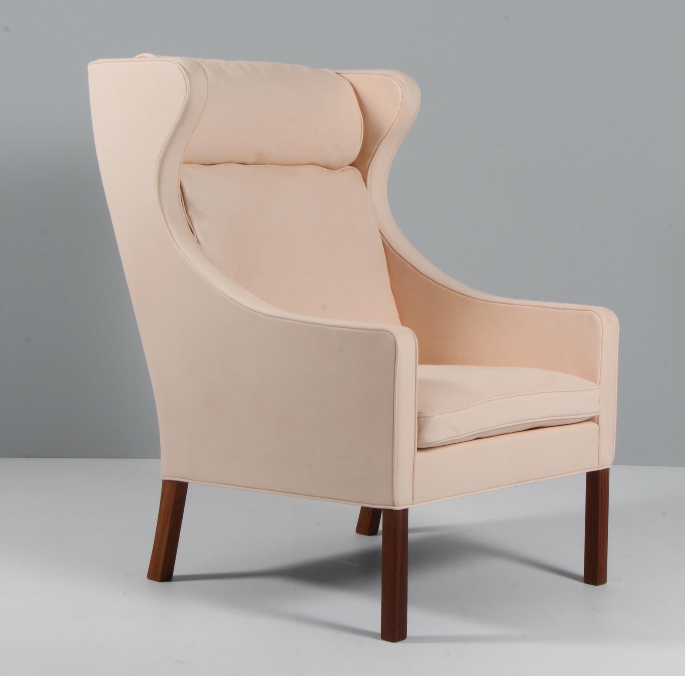Børge Mogensen Wingback Chair with Ottoman, Nature Leather In Excellent Condition For Sale In Esbjerg, DK