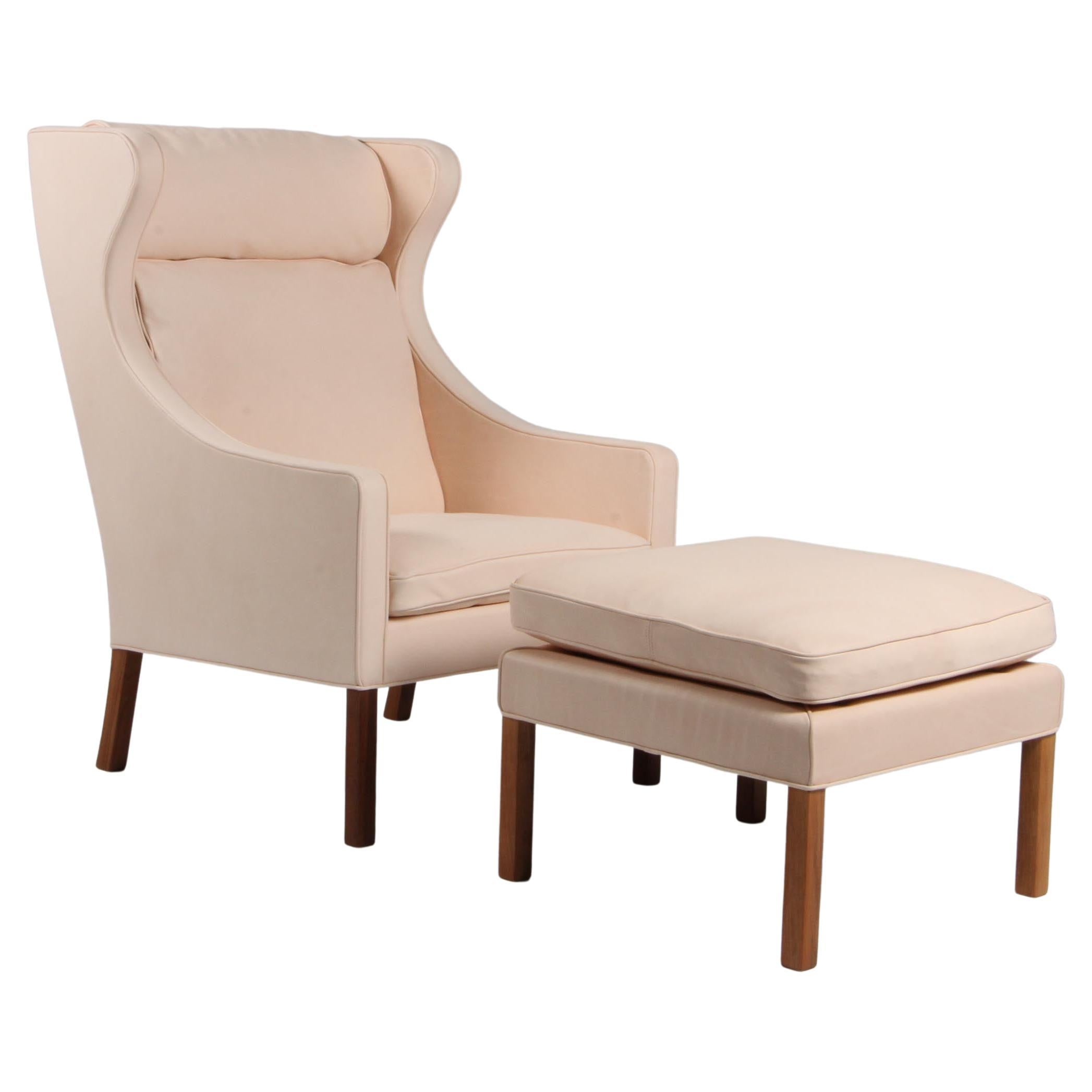 Børge Mogensen Wingback Chair with Ottoman, Nature Leather