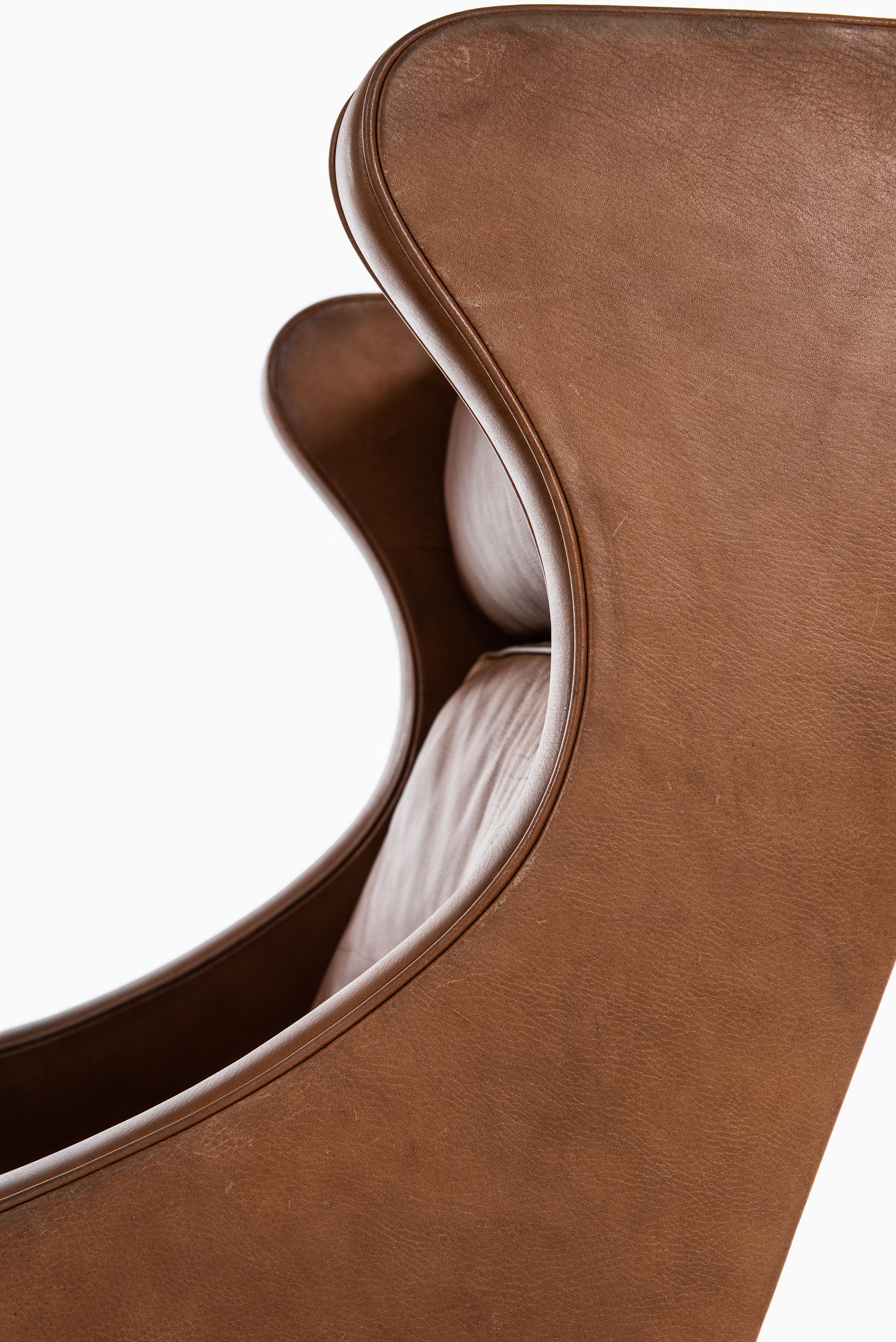 Danish Børge Mogensen Wingback Easy Chair Model 2204 with Stool Model 2202