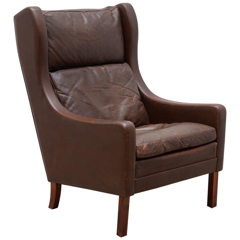 Børge Brown Leather "Model 2331" Easy High Back Armchair