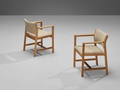 Børge Morgensen for Fredericia Armchairs in Solid Oak and Beige Wool