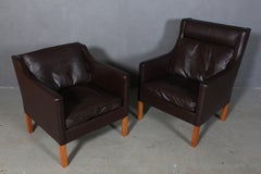 Børge & Peter Mogensen Lounge Chairs in Brown Leather, Model 2431 + 2421