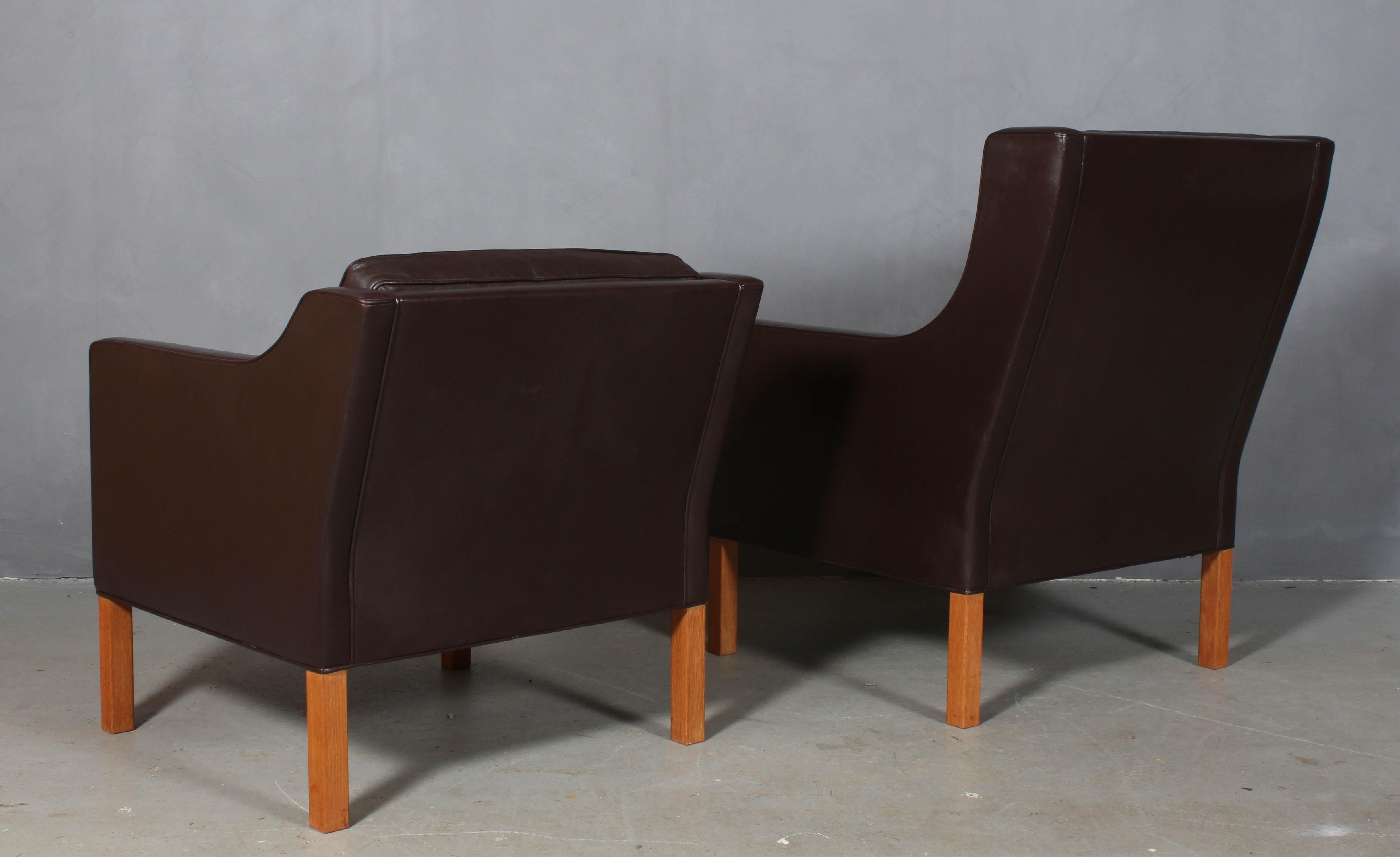Mid-20th Century Børge & Peter Mogensen Lounge Chairs in Brown Leather, Model 2431 + 2421