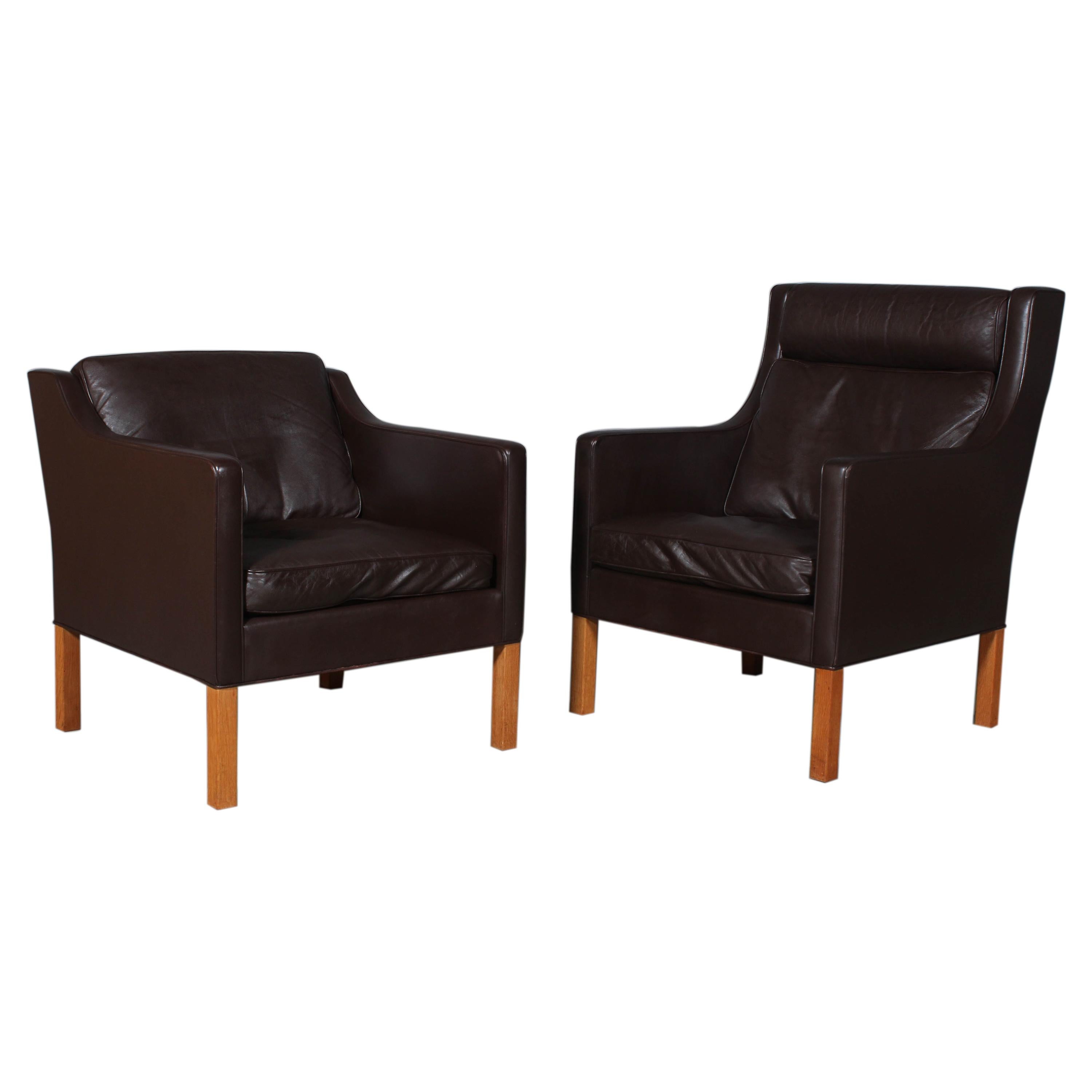 Børge & Peter Mogensen Lounge Chairs in Brown Leather, Model 2431 + 2421