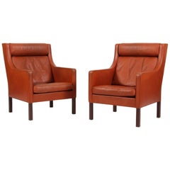 Børge & Peter Mogensen Pair of Lounge Chairs in Cognac Leather, Model 2431