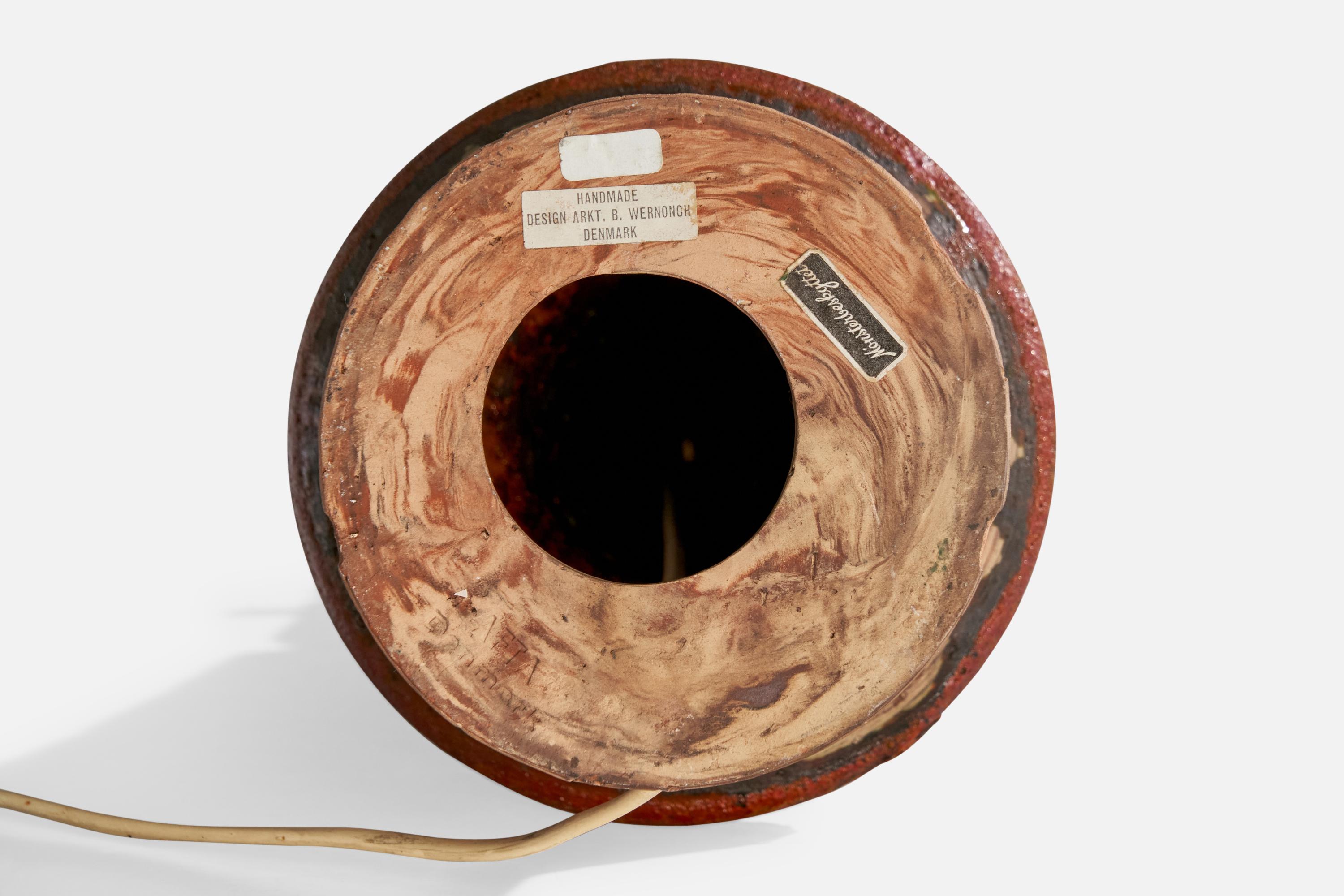 Børge Wernonch, Table Lamp, Stoneware, Fabric, Denmark, 1940s For Sale 4