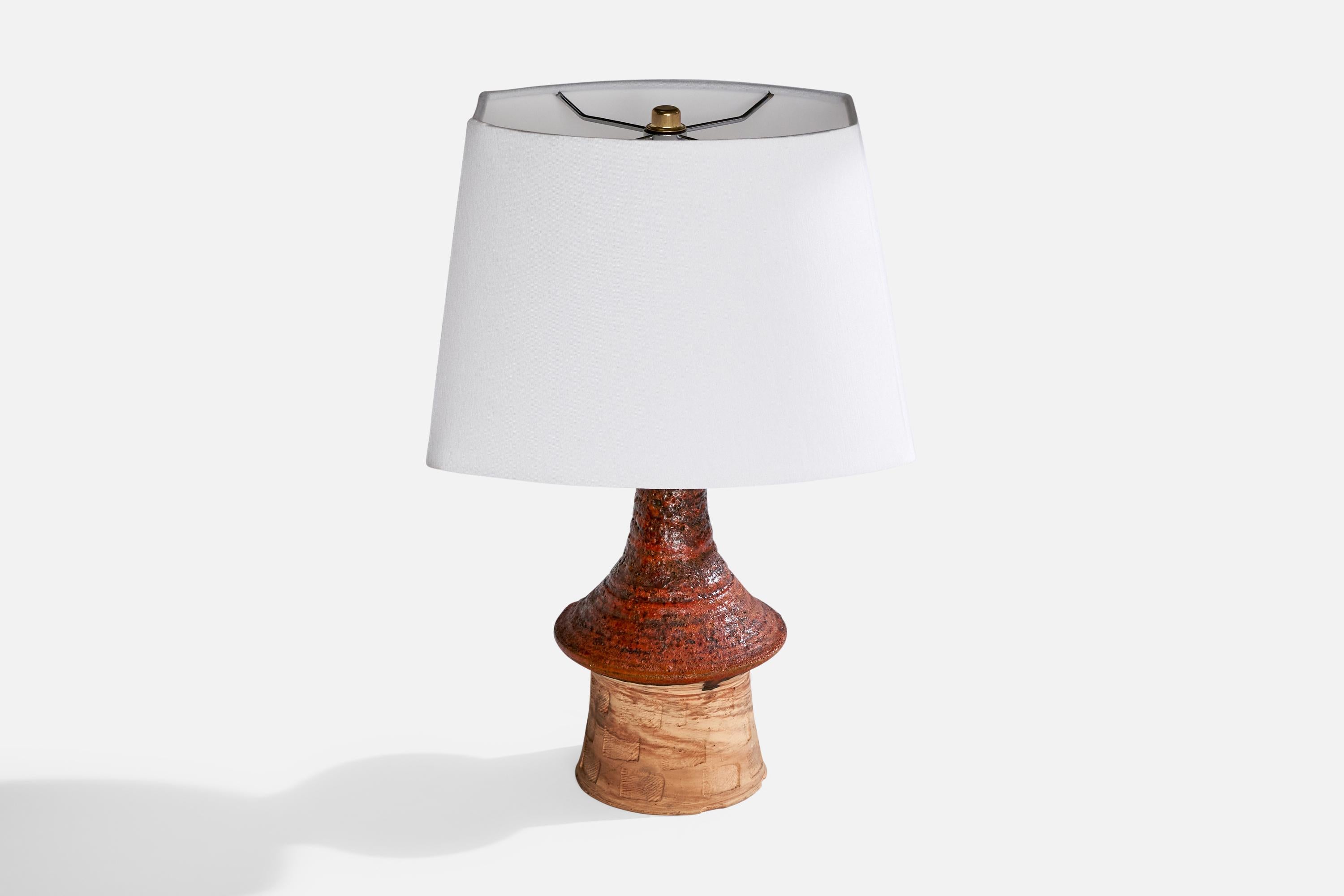 Scandinavian Modern Børge Wernonch, Table Lamp, Stoneware, Fabric, Denmark, 1940s For Sale