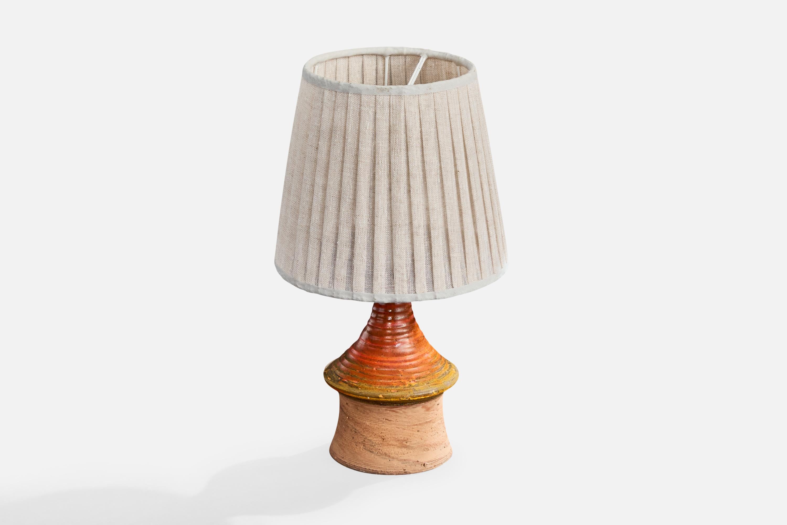 Mid-Century Modern Børge Wernonch, Table Lamp, Stoneware, Fabric, Denmark, 1940s For Sale