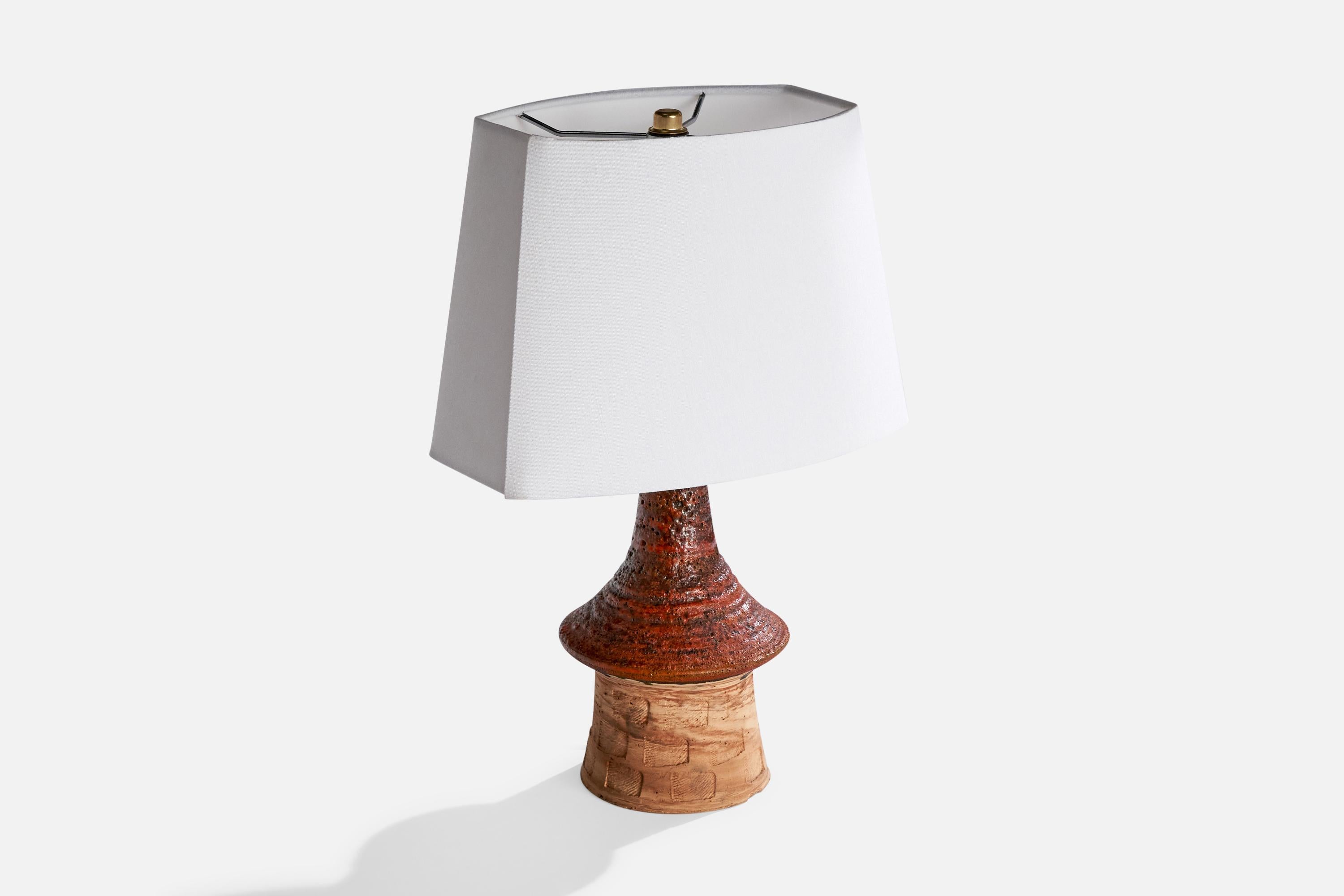 Danish Børge Wernonch, Table Lamp, Stoneware, Fabric, Denmark, 1940s For Sale