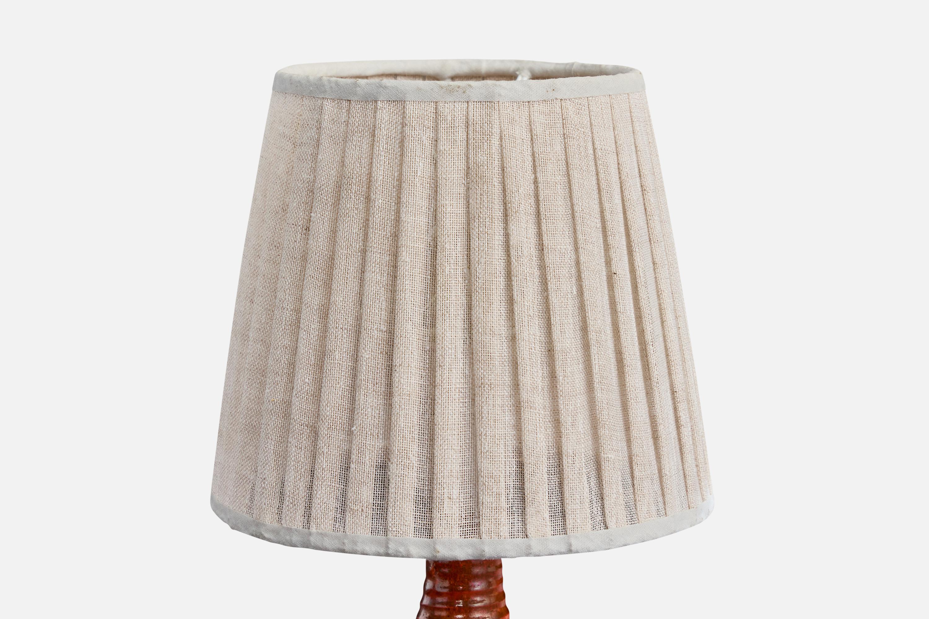Danish Børge Wernonch, Table Lamp, Stoneware, Fabric, Denmark, 1940s For Sale