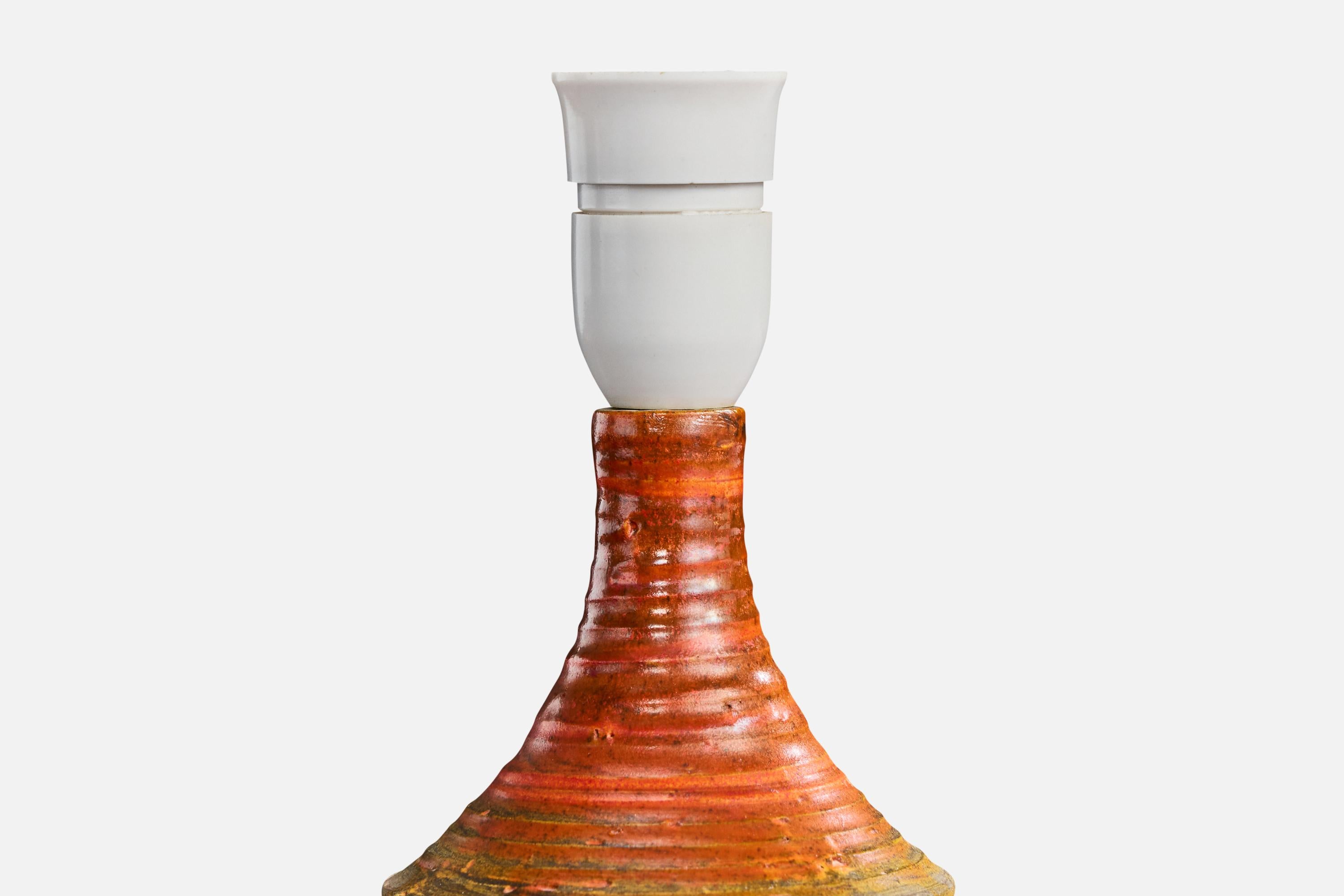 Mid-20th Century Børge Wernonch, Table Lamp, Stoneware, Fabric, Denmark, 1940s For Sale