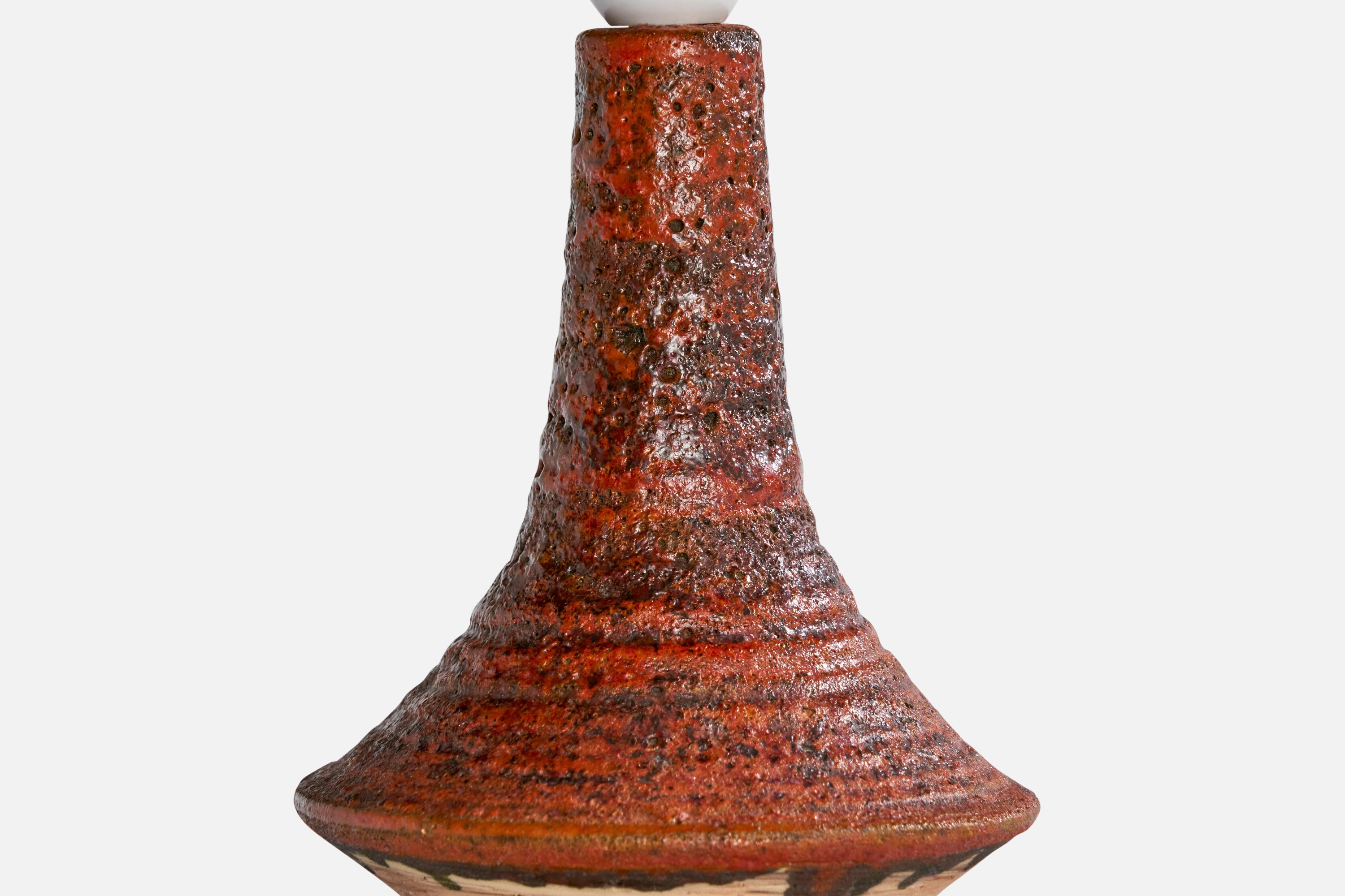 Børge Wernonch, Table Lamp, Stoneware, Fabric, Denmark, 1940s For Sale 1