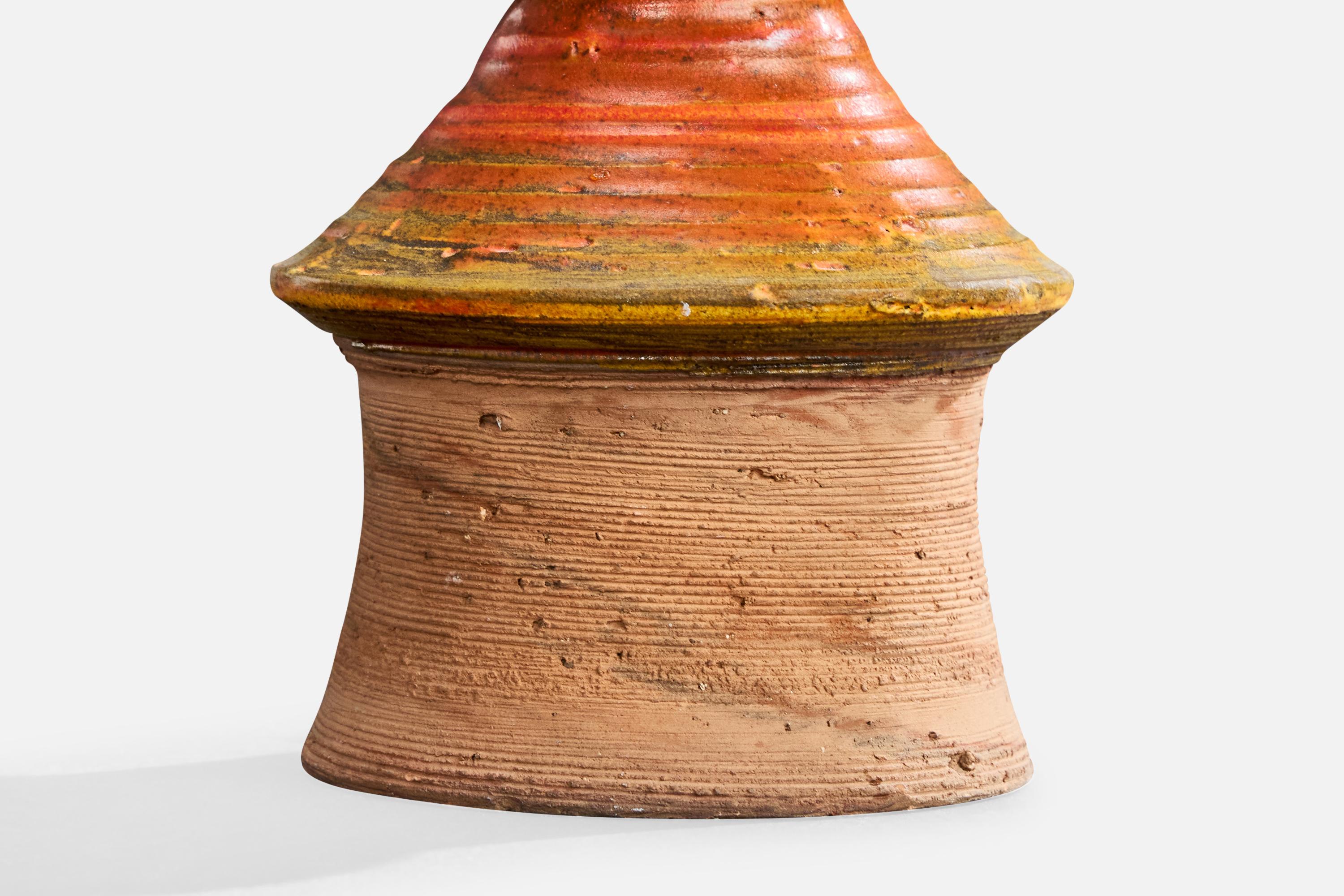 Børge Wernonch, Table Lamp, Stoneware, Fabric, Denmark, 1940s For Sale 1