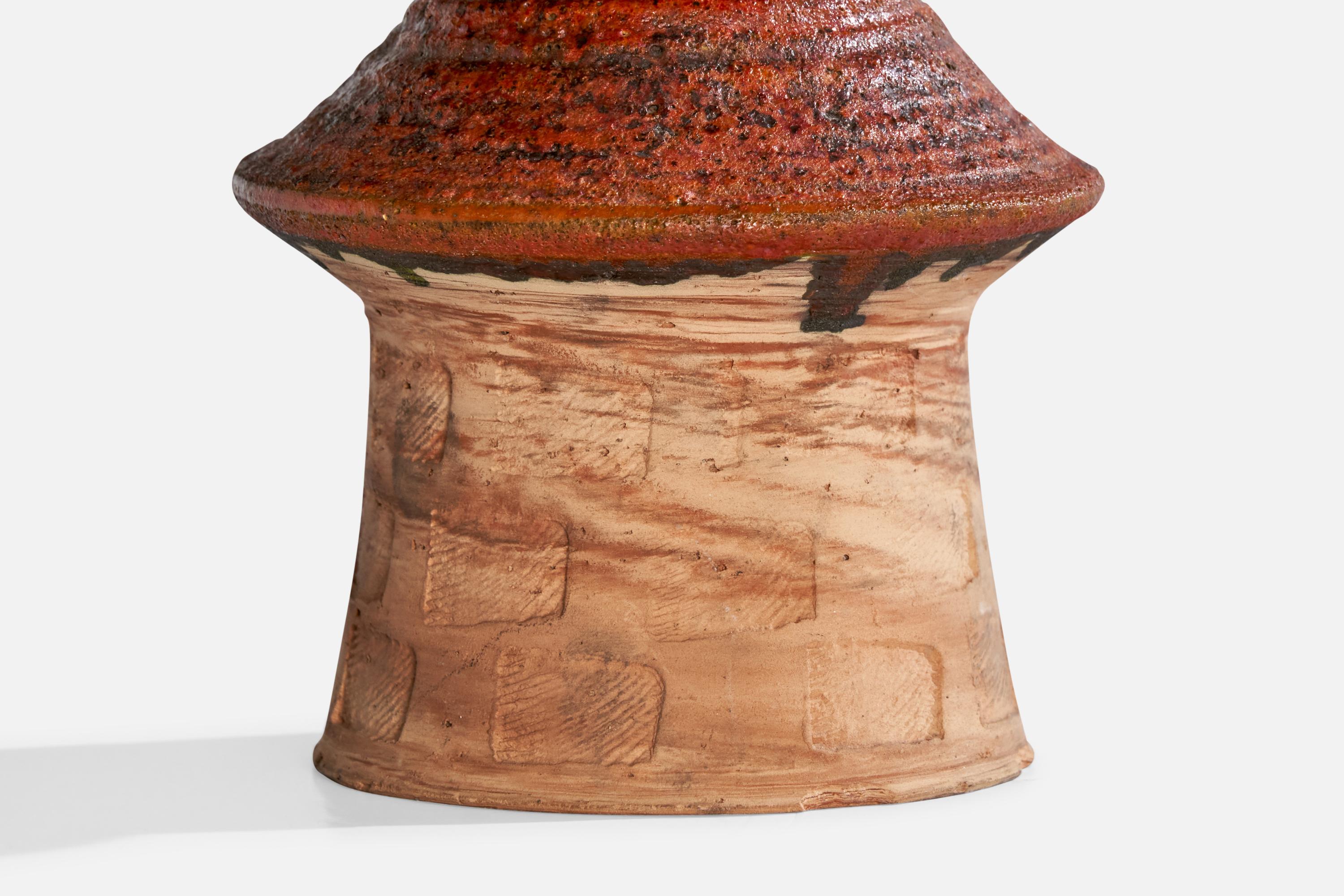 Børge Wernonch, Table Lamp, Stoneware, Fabric, Denmark, 1940s For Sale 2