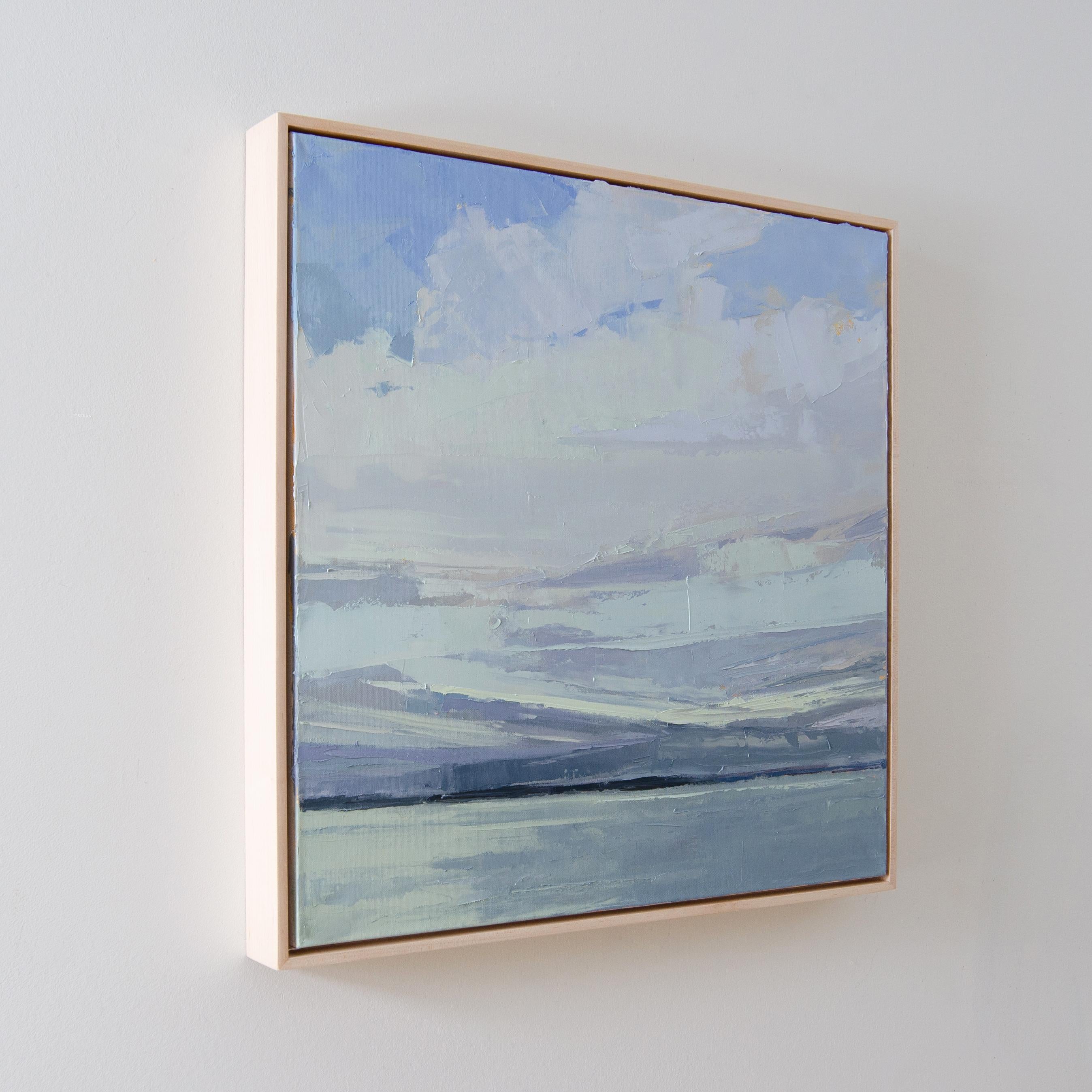 This contemporary abstract landscape painting by Bri Custer, titled Anthem, celebrates the vast, open energy of sky and sea through soft tonal transitions and expressive brushwork. Layers of airy blue, lavender-gray, and pale green sweep across the