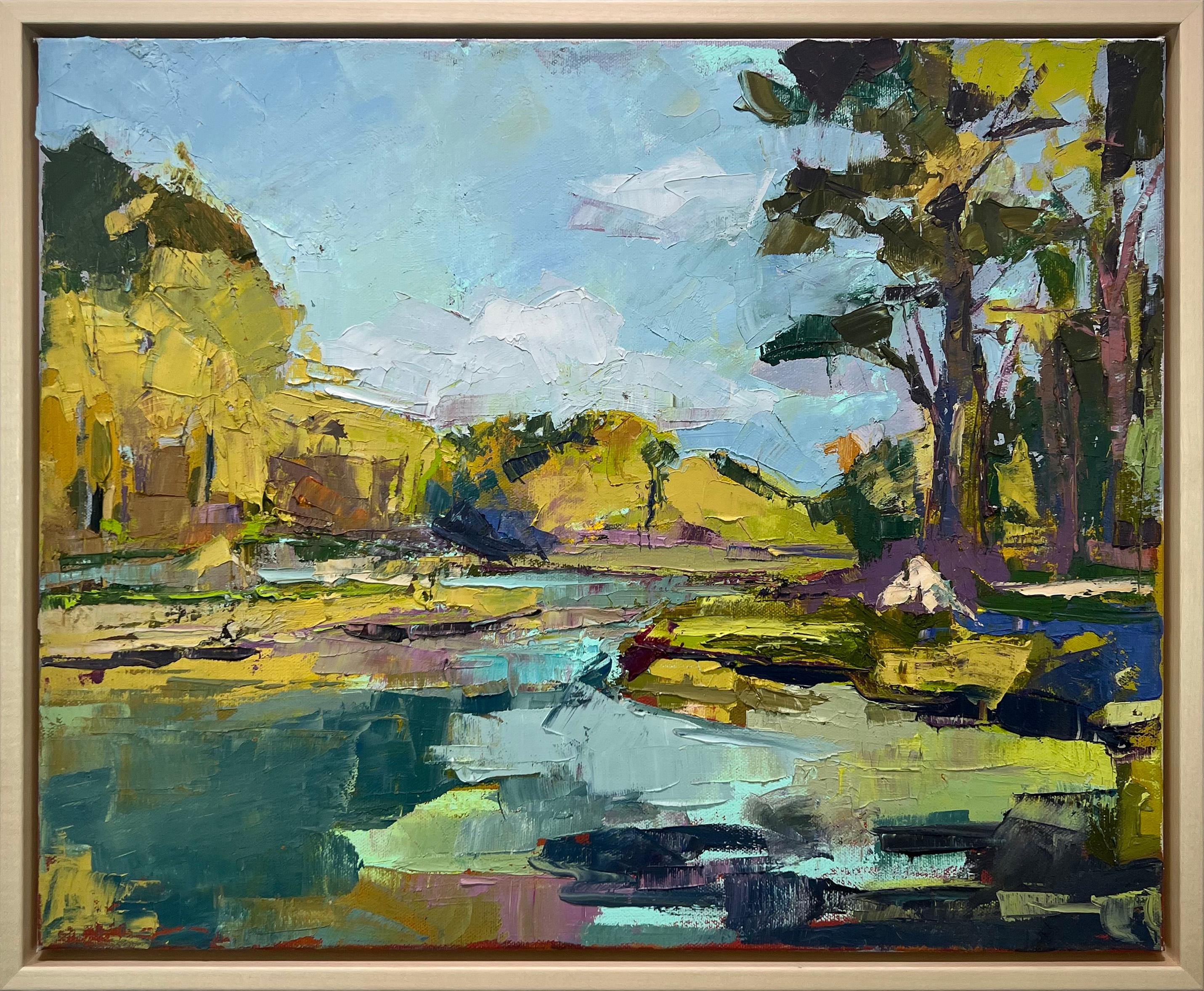 Bri Custer Landscape Painting – Abstraktes Landschafts-Ölgemälde ""Estuary"