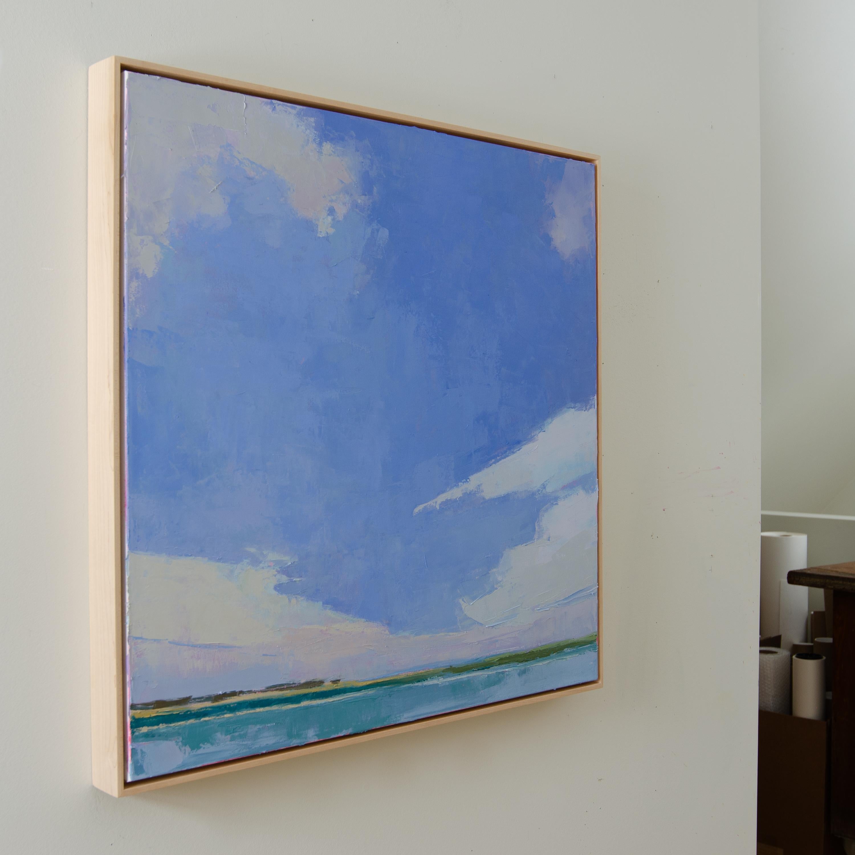 Bri Custer’s Extol offers a breath of open air in painted form—a vast expanse of luminous sky rendered in saturated blues and airy pastels. With a horizon line that whispers rather than declares, the composition invites stillness and reverence.