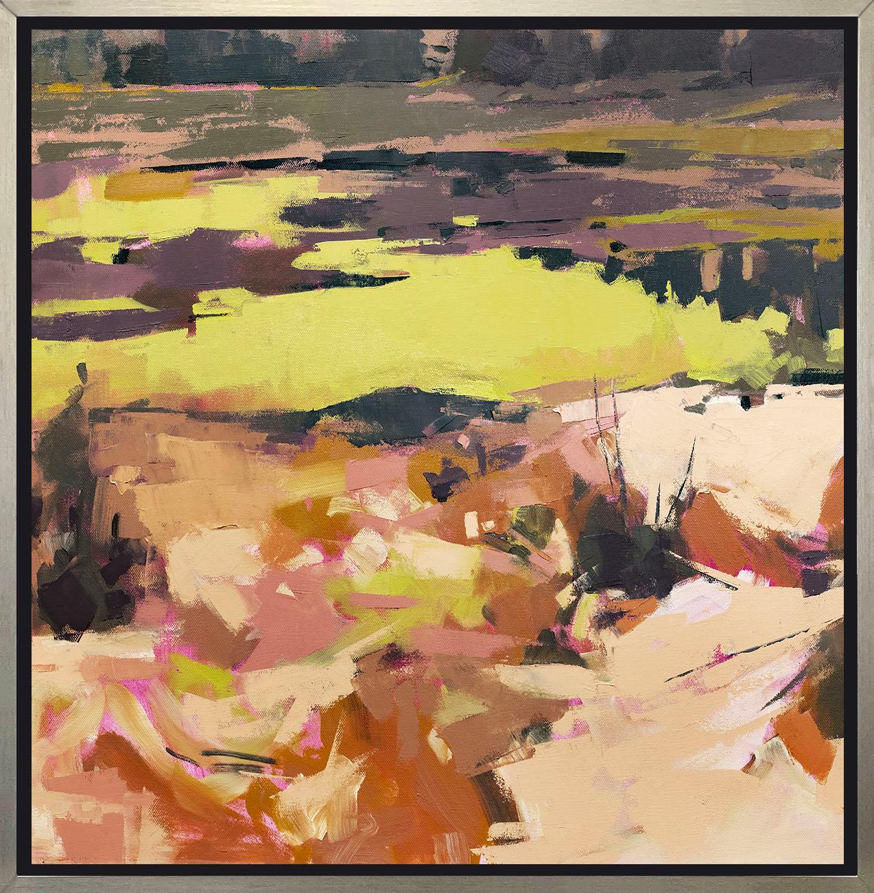 Diese limitierte Auflage des Giclée-Landschaftsdrucks von Bri Custer hat eine Auflage von 195 Stück. Die Palette besteht aus gedämpften Orange- und Erdtönen, die von leuchtendem Gelb kontrastiert werden. Dieses auf Leinwand gedruckte Giclée wird in