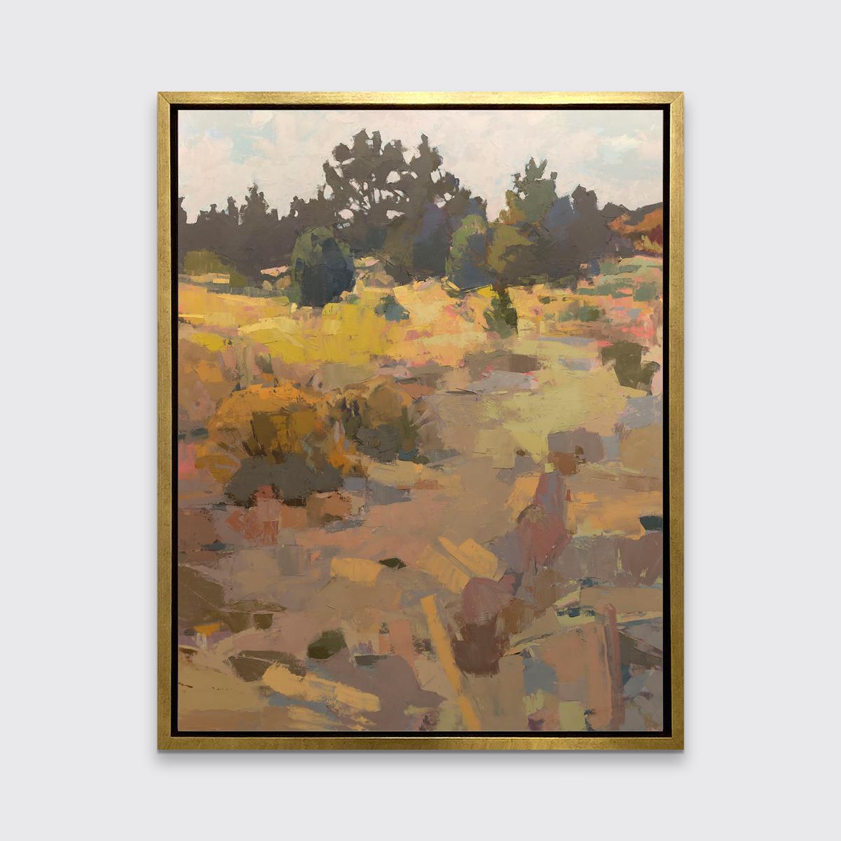 Diese limitierte Auflage des Giclée-Landschaftsdrucks von Bri Custer hat eine Auflage von 195 Stück. Sie zeichnet sich durch eine warme, erdige Farbpalette aus. Dieses auf Leinwand gedruckte Giclée wird in einem warmen, silberfarbenen Floater-Rahmen