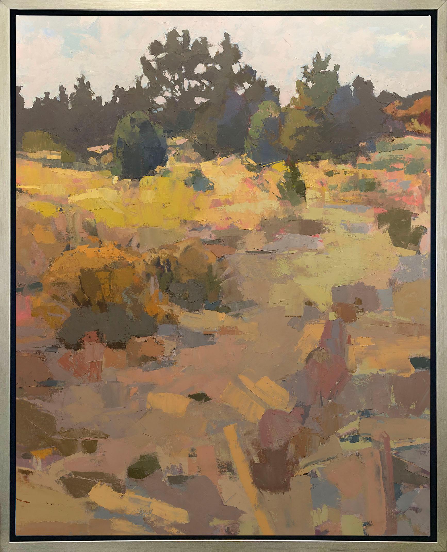 This Limited Edition giclee landscape print by Bri Custer is an edition size of 195. It features a warm, earth-toned palette. Printed on canvas, this giclee ships framed in a warm silver floater frame wired and ready to hang. Other floater frame