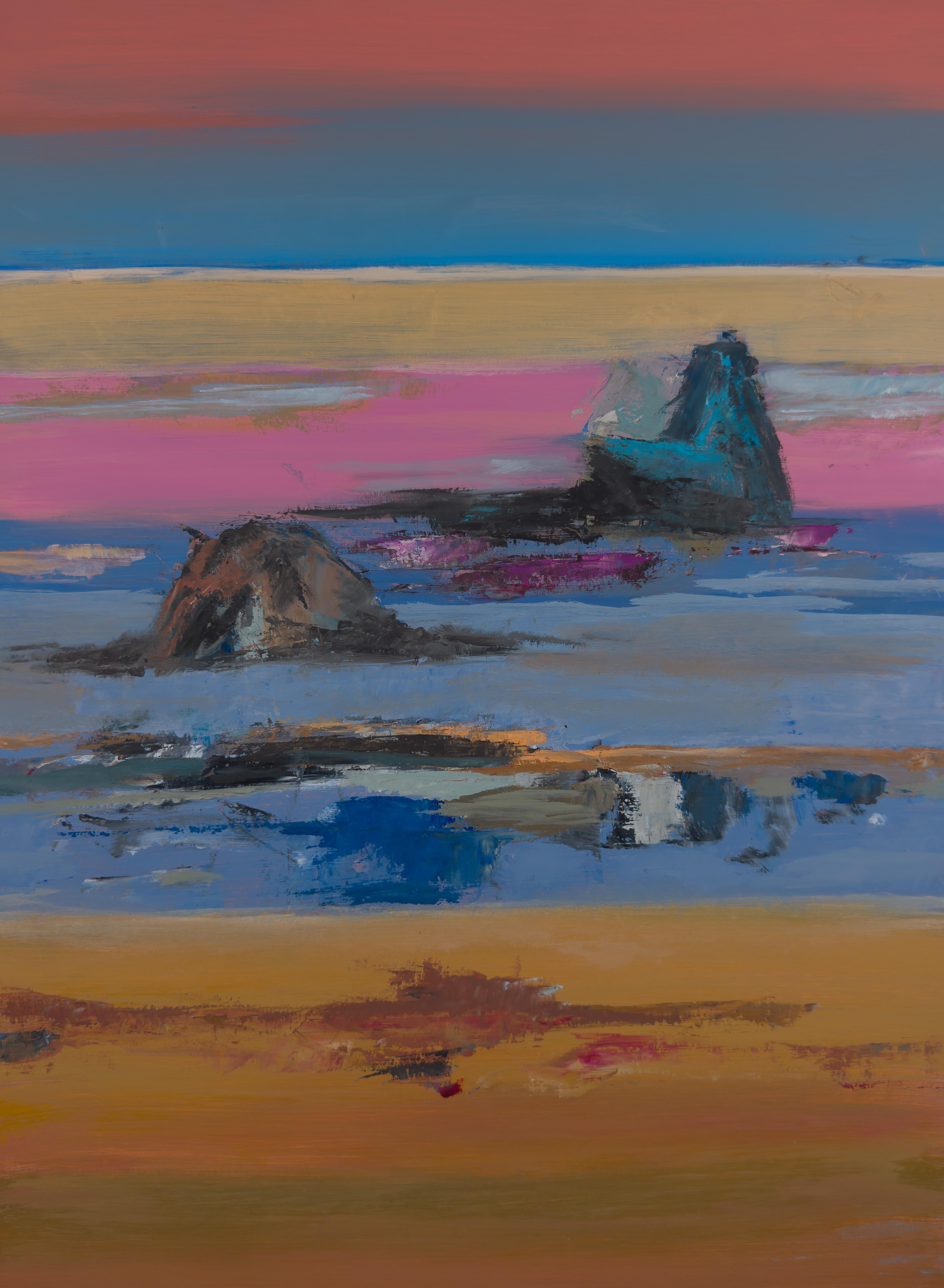 Les plaines de San Agustín, paysage abstrait contemporain, peinture à l'huile sur papier