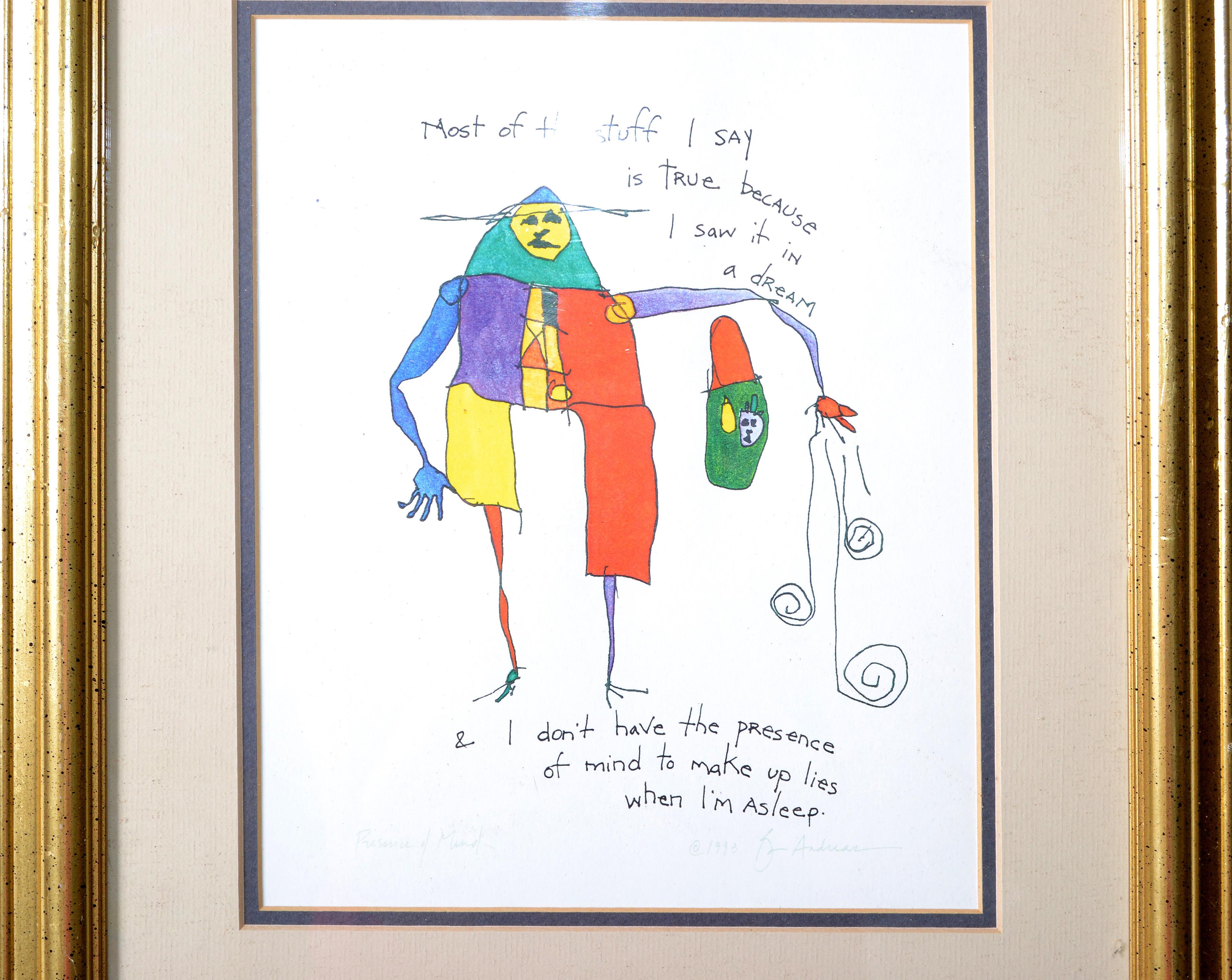 American Brian Andreas Story People 'Presence of Mind' Print of Watercolor & Ink Drawing 