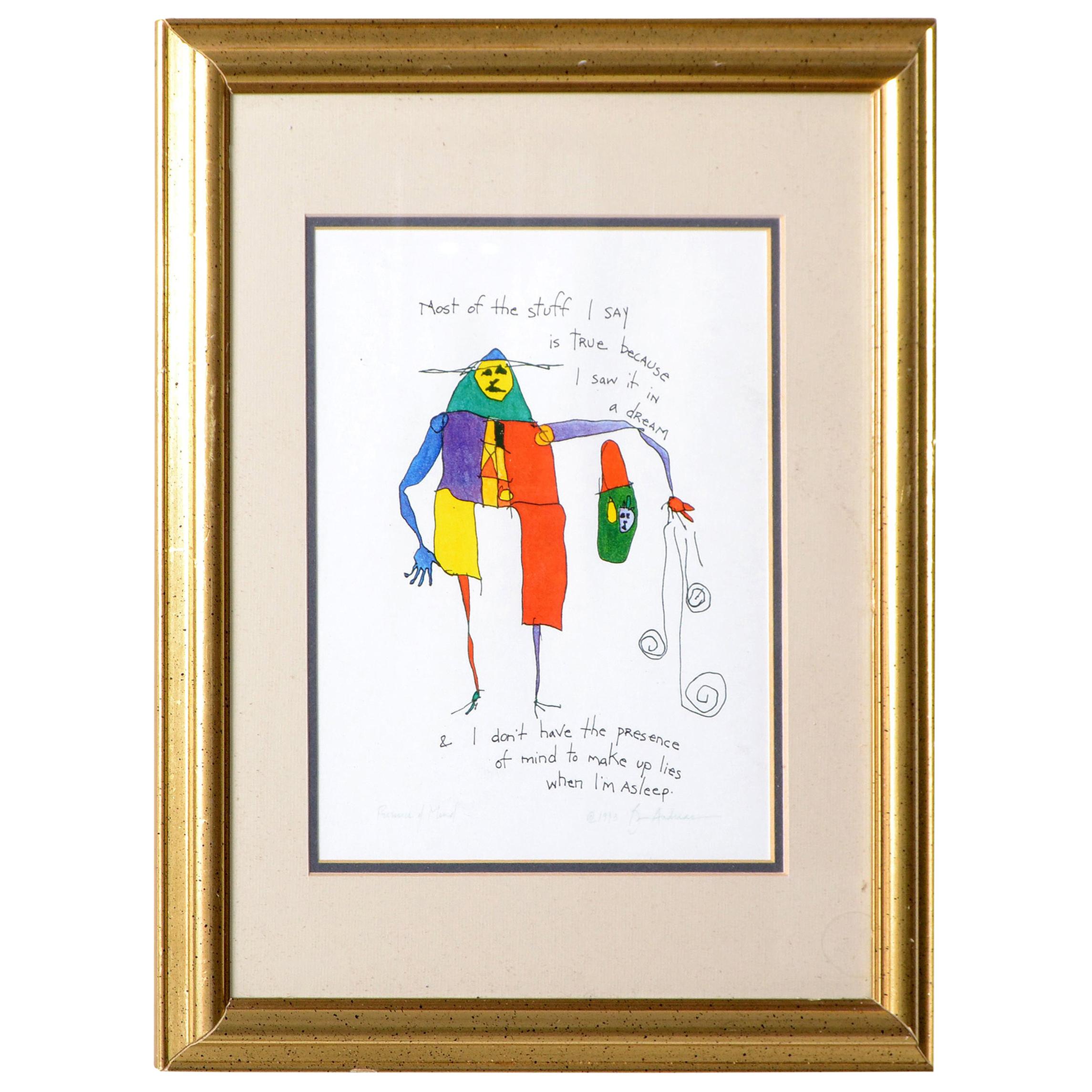 Brian Andreas Story People 'Presence of Mind' Print of Watercolor & Ink Drawing 