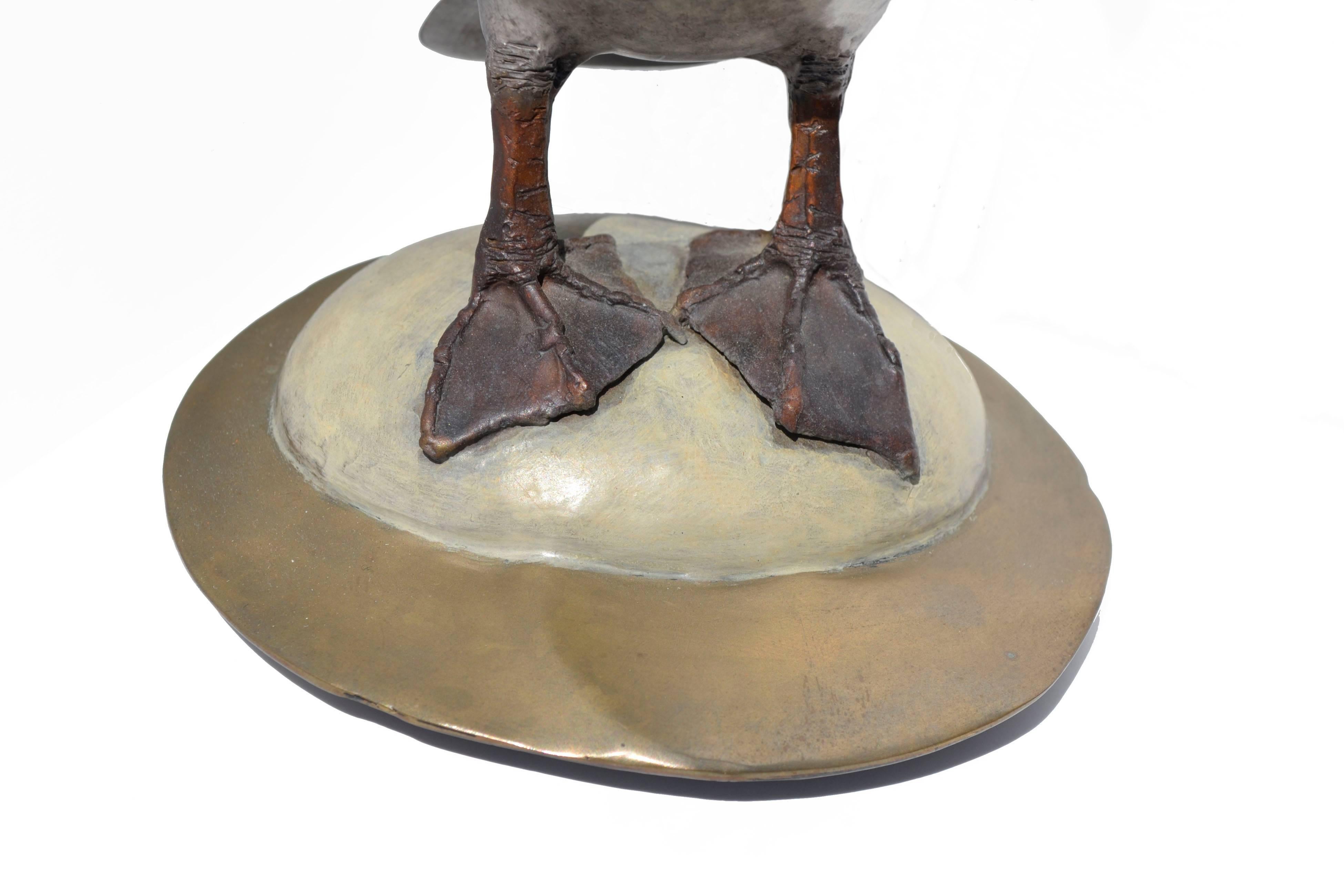 Pelican on Rock - Gray Still-Life Sculpture by Brian Arthur
