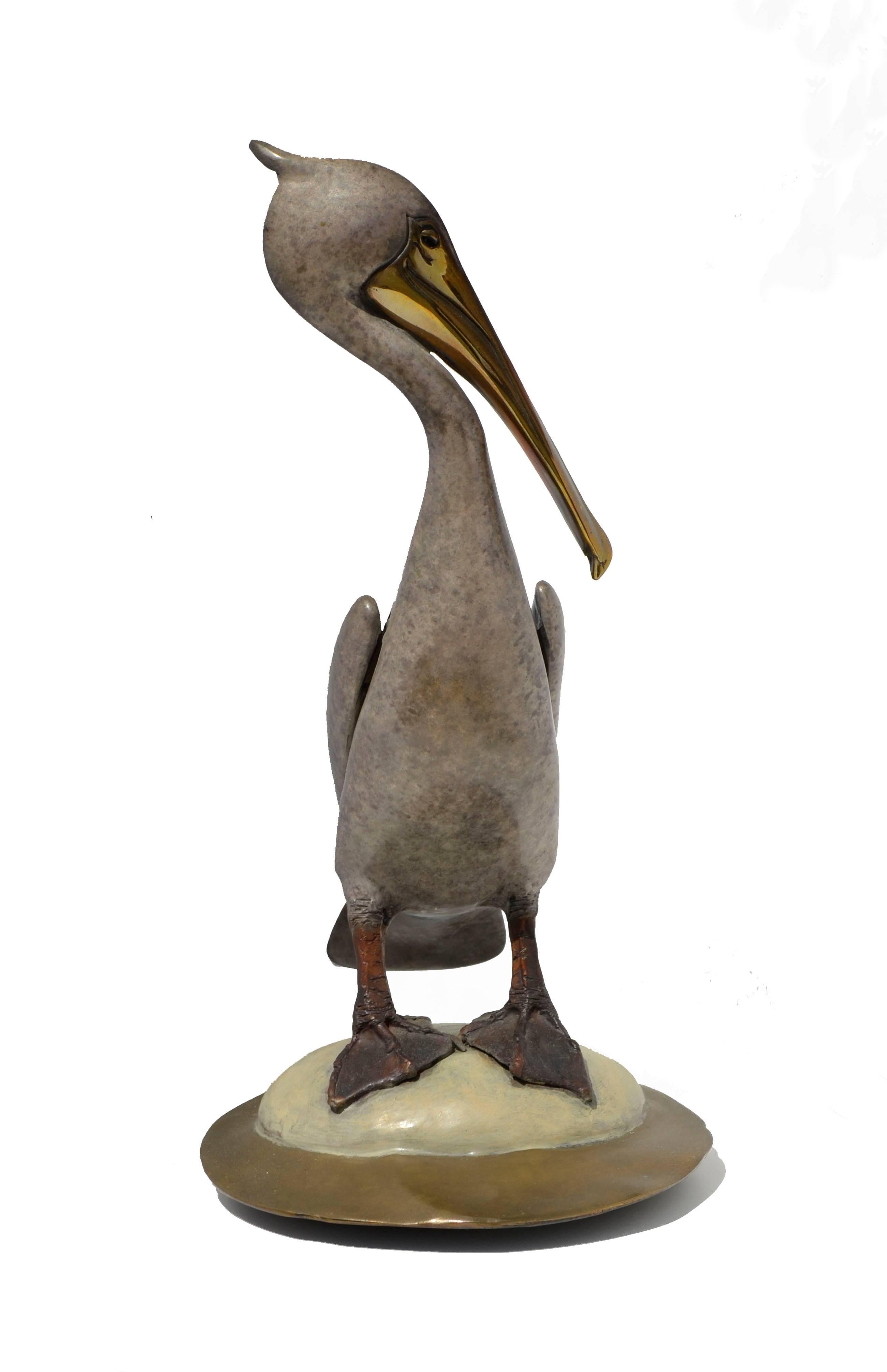 Brian Arthur Still-Life Sculpture - Pelican on Rock