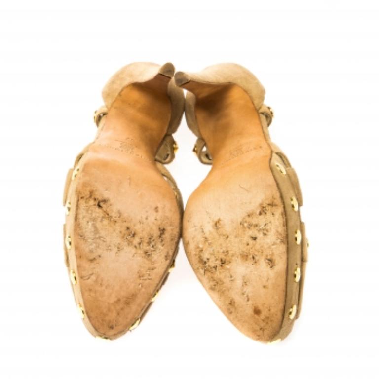Brian Atwood Beige Cut Out Studded Suede Peep Toe Platform Sandals Size 37 Bon état - En vente à Dubai, Al Qouz 2