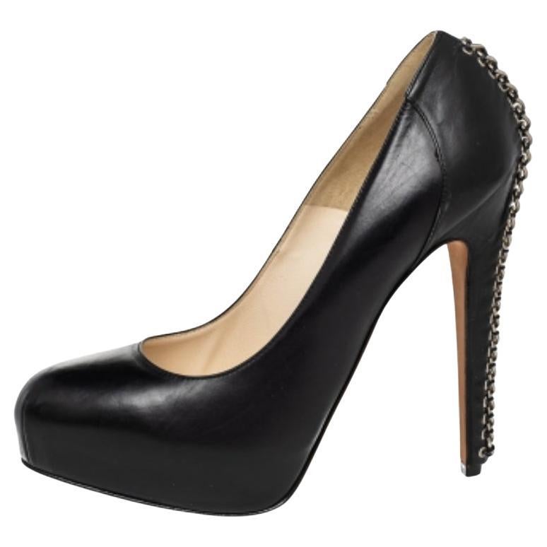 Brian Atwood Schwarze Plateau Pumps mit Kette und Absatz aus Leder Größe 39,5
