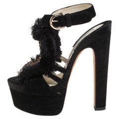 Brian Atwood Black Satin And Suede Platform Ankle Strap Sandals Size 37