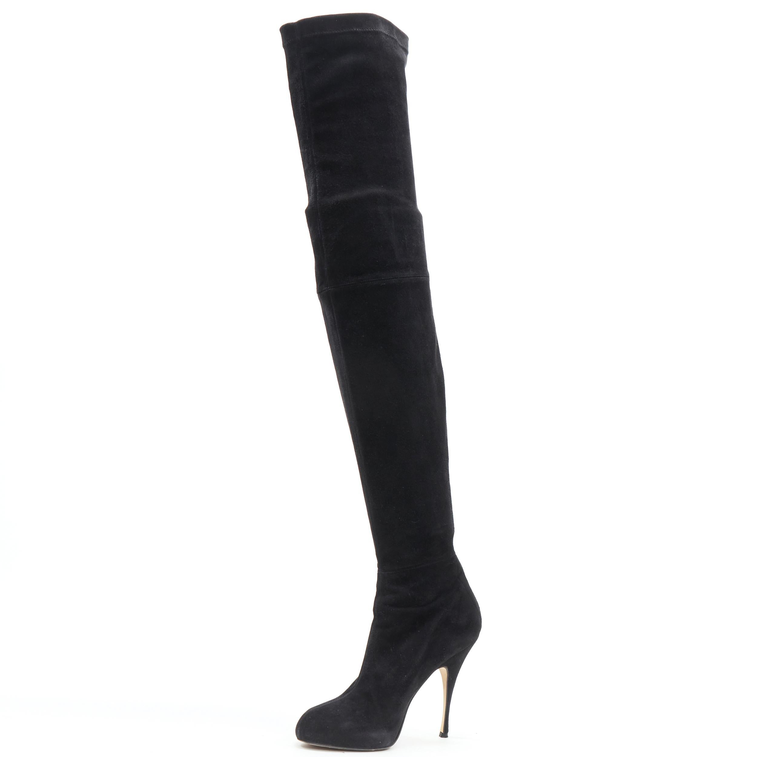 black suede thigh high stiletto boots