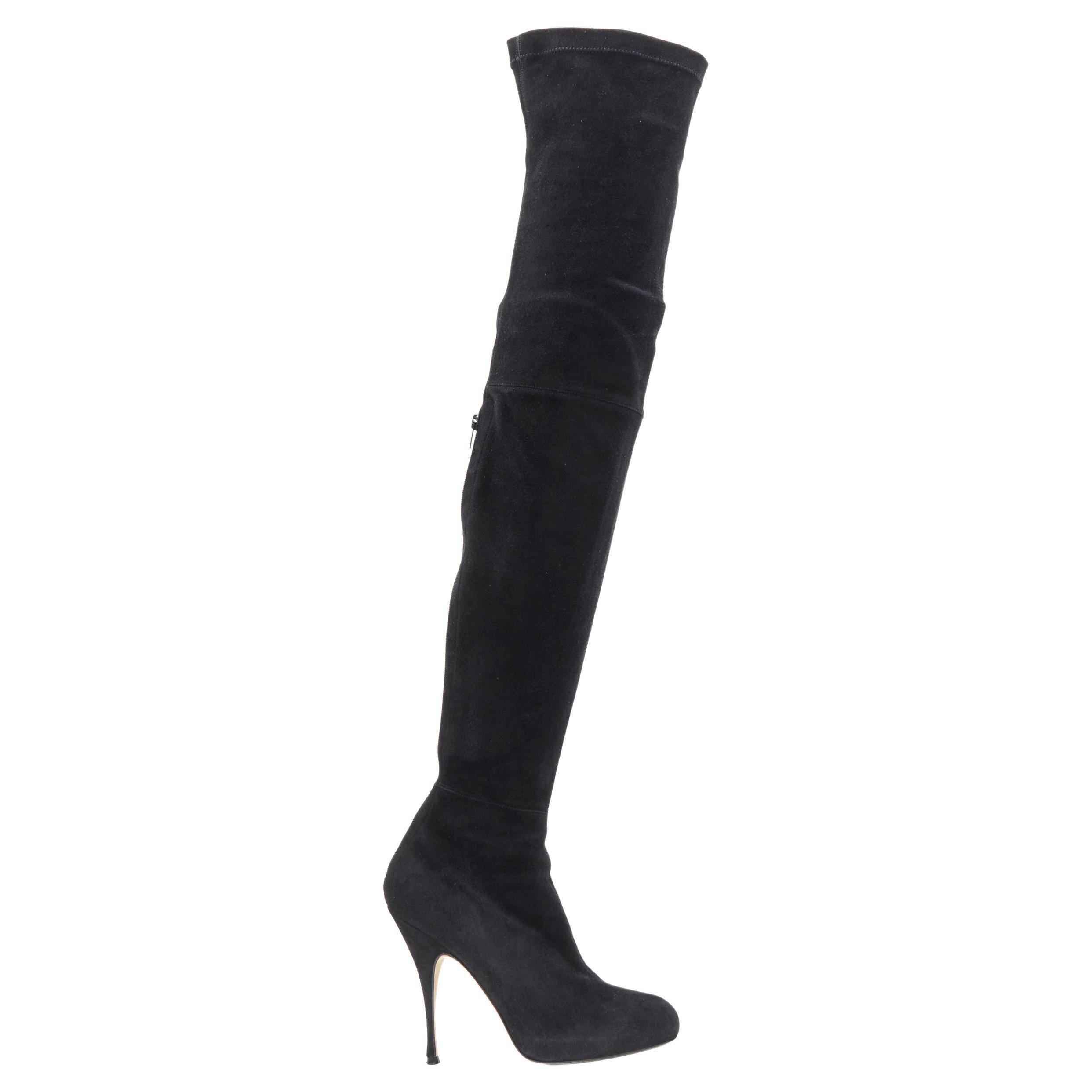 BRIAN ATWOOD black suede leather platform high heel thigh high boot EU38