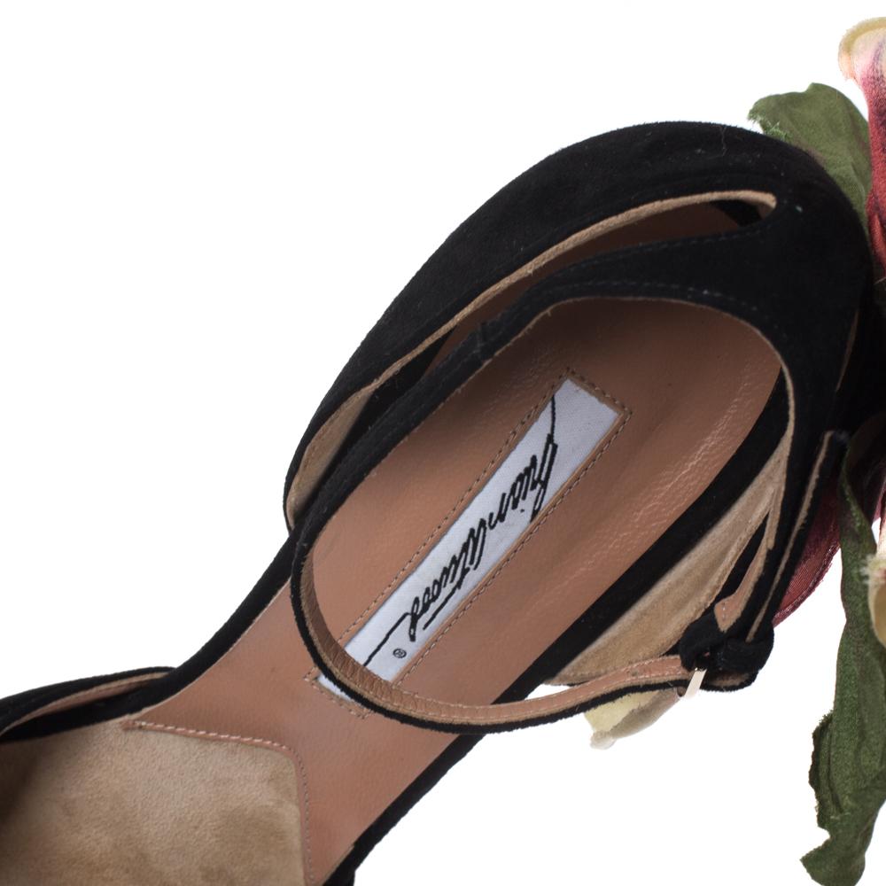 Brian Atwood Black Suede Peep Toe Ankle Strap Oriana Sandals Size 39 In Good Condition In Dubai, Al Qouz 2