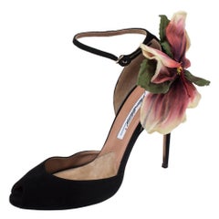 Brian Atwood - Sandales Oriana en daim noir à bout ouvert avec brides aux chevilles, taille 39